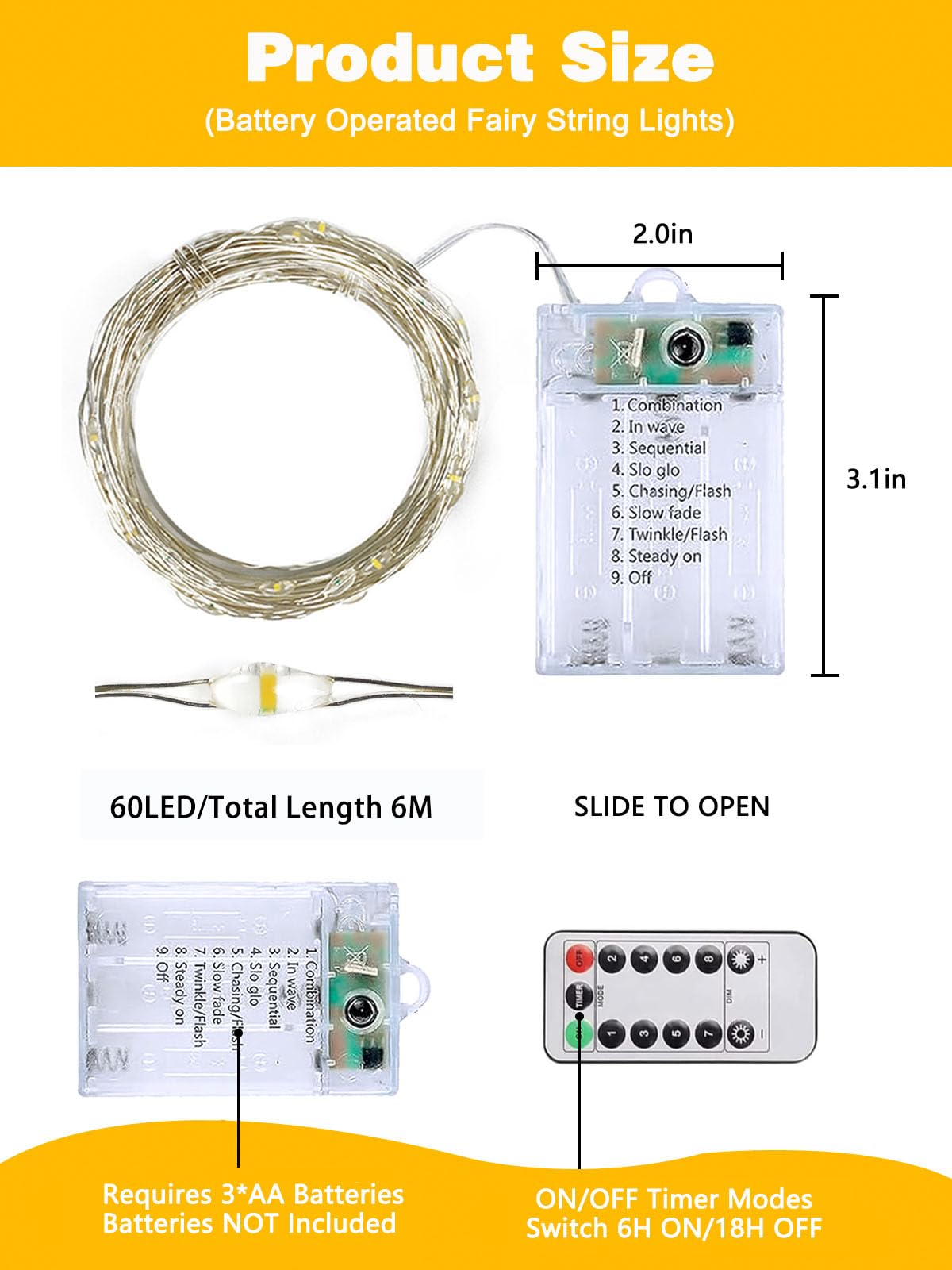 3 Pack 60 LED Fairy Lights Battery Operated with Remote, 8 Modes String Lights Indoor Outdoor, Cuttable Battery Light for Home Bedroom Wedding DIY Centerpiece Christmas Decorations (Warm White)