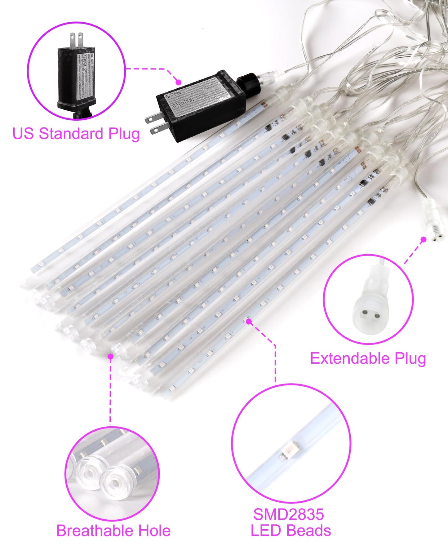 Blingstar Meteor Shower Lights Outdoor Christmas Lights, 16 Inch 10 Tubes 360 LEDs Falling Rain String Light with Timer, Waterproof Plug in Icicle Light for Tree Porch Roof Yard Xmas Decoration