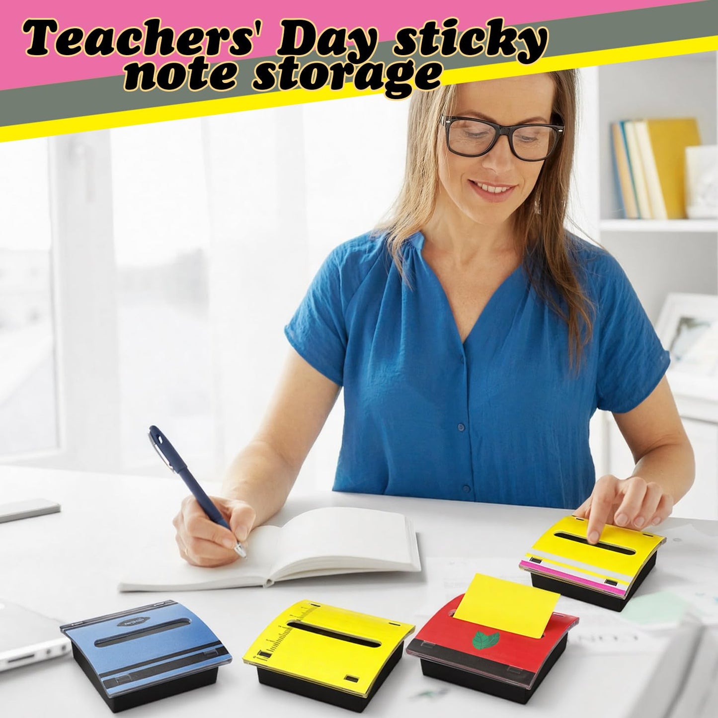 Eaasty 6 Pcs Teacher Appreciation Gifts Pencil Crayon Pop up Sticky Note Dispenser Composition Notebook Apple Sticky Note Holder Classroom School Decor Organizes Accessories for Teacher Office Desk