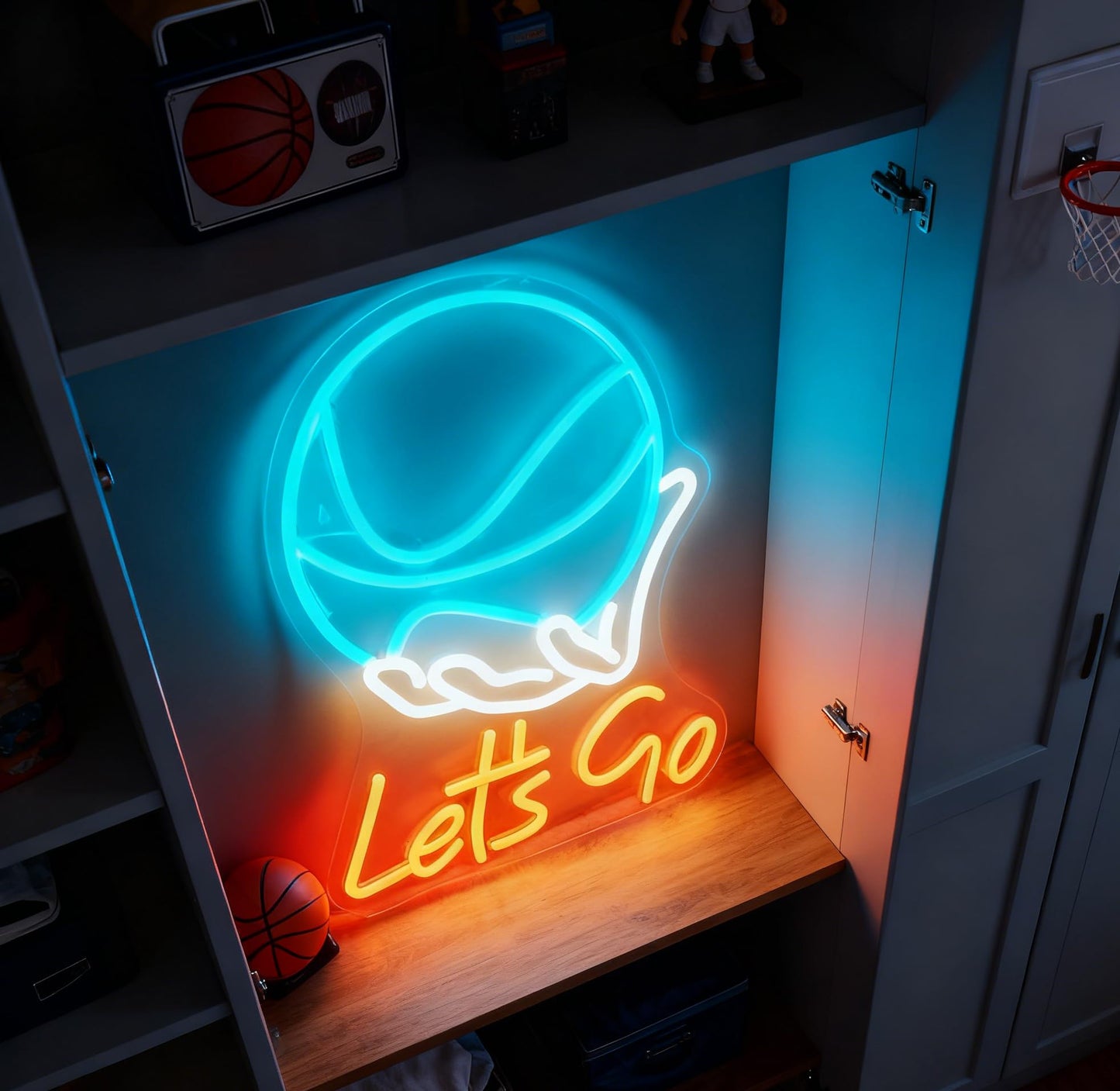 Lets Go Basketball Neon Sign, Sports Theme Light Up Sign, Basketball Fan Teen Boy Gift Bedroom Game Space Gym Wall Table Decor, USB Powered Dimmable Decorative Neon Light 16.9 x 12.6 In