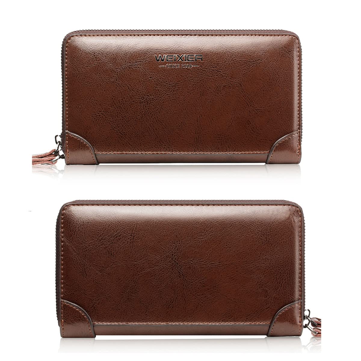 Large Wallet Clutch Long Leather Cellphone Purse Business Hand Cluth Bag Cell Phone Holster Creit Card Holder Card Lots Case Travel Wallet Gift for Men Women Father Husband Boyfriend (Double-Brown)