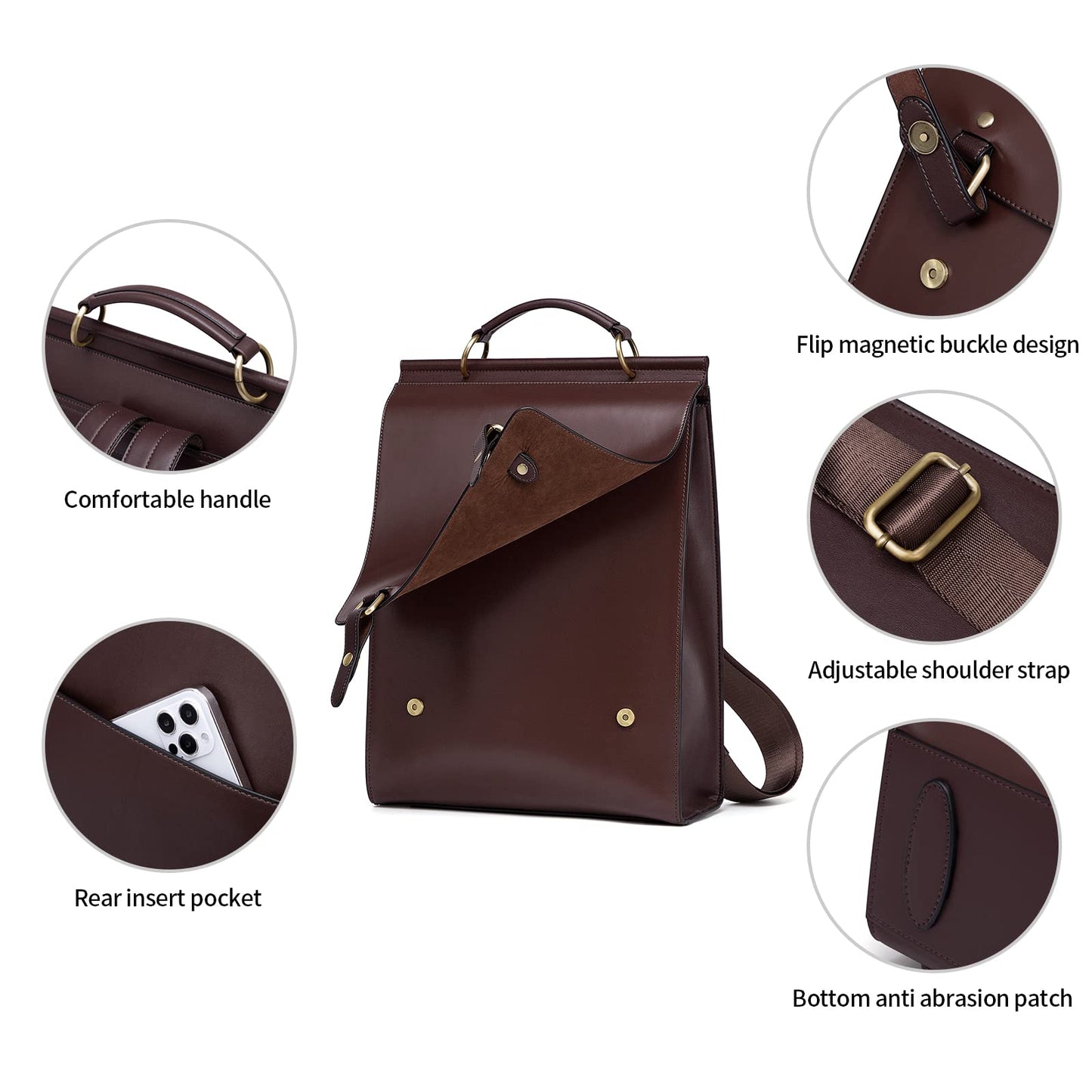 Cnoles Leather Backpack Purse For Women Fashion Ladies Vintage Bags Casual College Travel Backpacks Large bag Brown