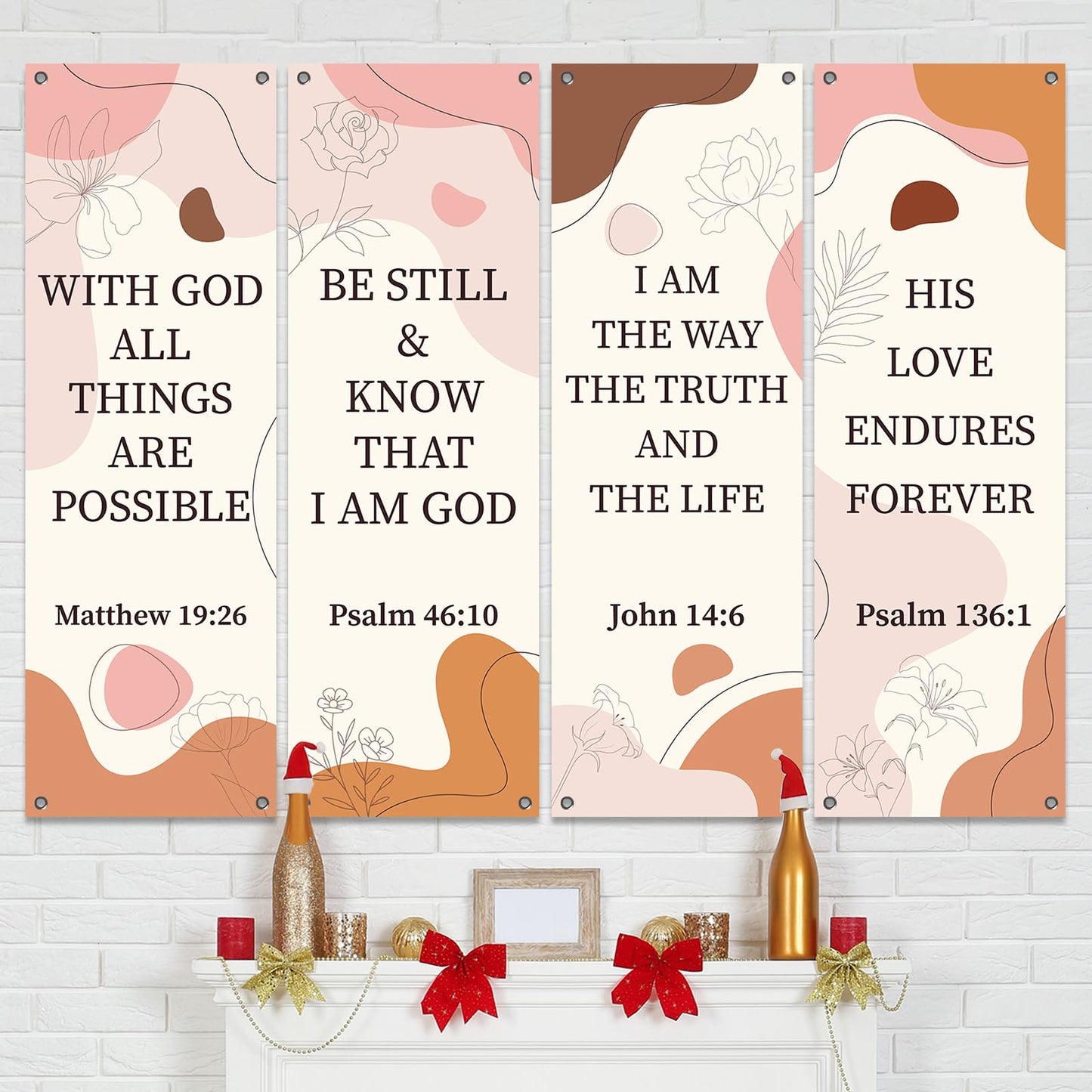 4Pcs Boho Church Banners for Sanctuary Wall Worship Church Banners with Scripture Welcome Inspirational Religious Hanging Backdrop Bible Verses Banner Hanging Signs for School Church Boho Decor