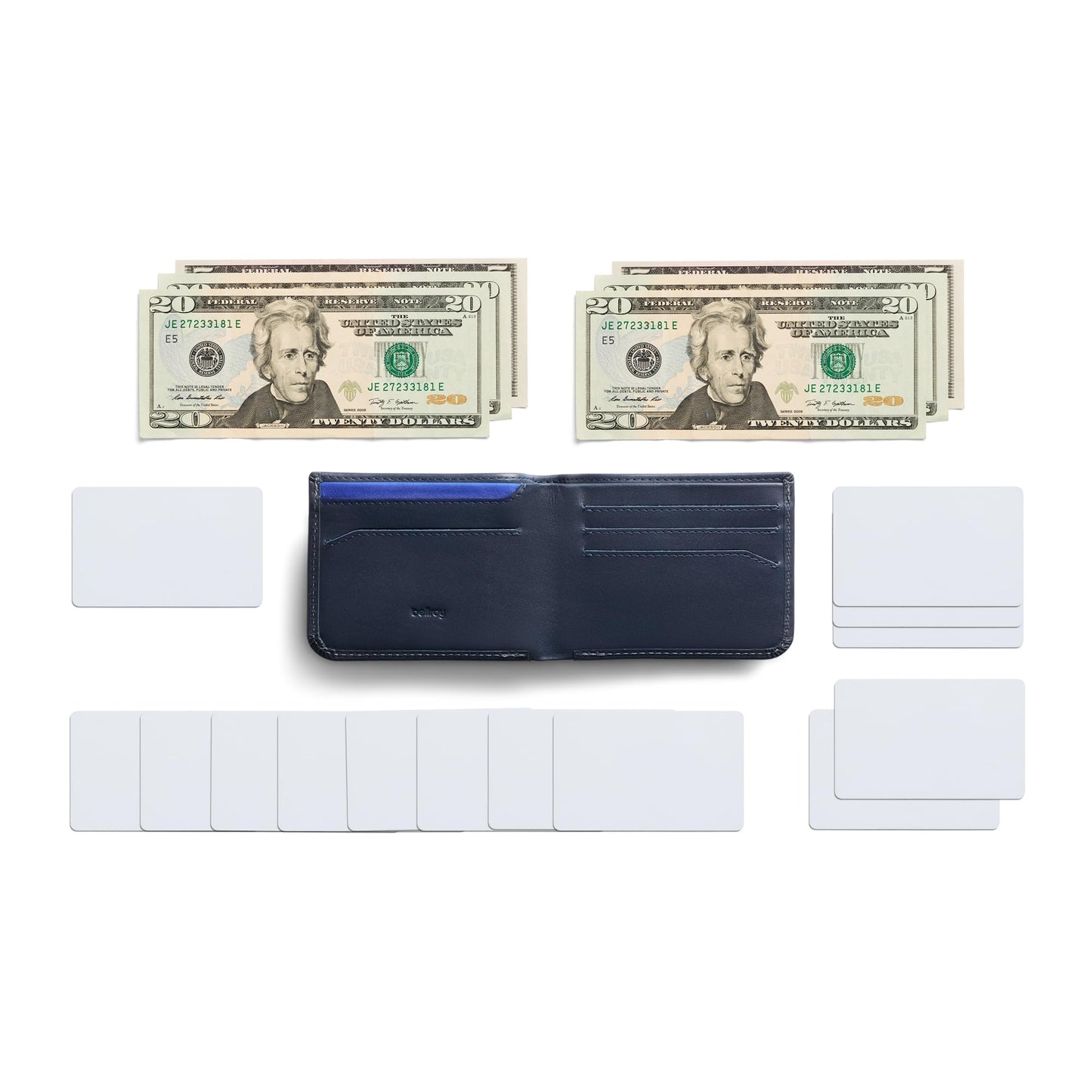 Bellroy Hide & Seek, slim leather wallet, RFID editions available (Max. 12 cards and cash) - Navy
