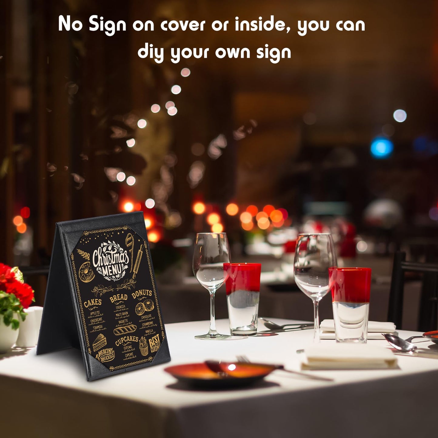 Gerrii Leatherette Table Tents Black PU Leather Menu Covers Bulk Double Sided Frame Sign Holders 2 Side Drink Dessert Menu Folders for Restaurant Coffee Cafe Bar Wedding Supplies(12 Pack,4 x 6 Inch)
