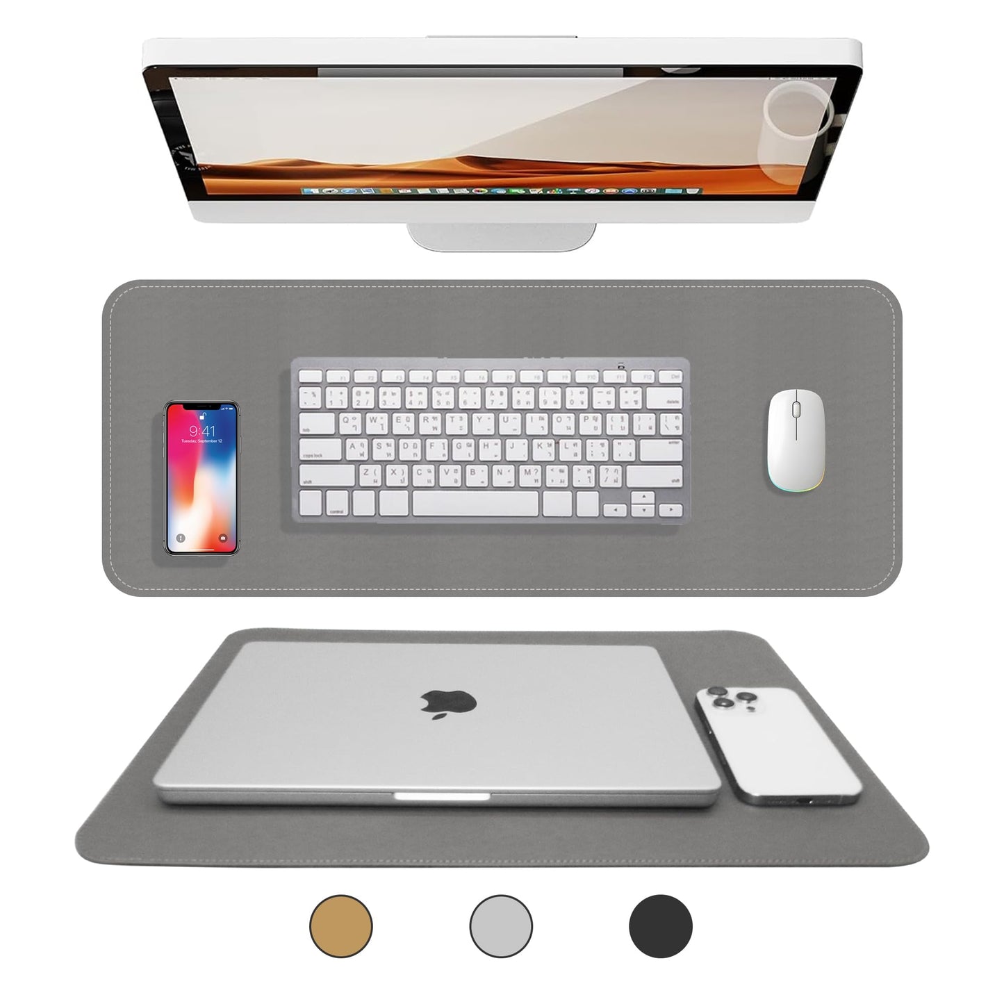 Rikan Desk Blotter Keeps Your Workspace Organized & Stylish - Luxury Blotter Desk Pad with Vegan Leather for Elegance - Perfect Laptop Pad Protects Your Desk, Enhances Style & Productivity - Grey