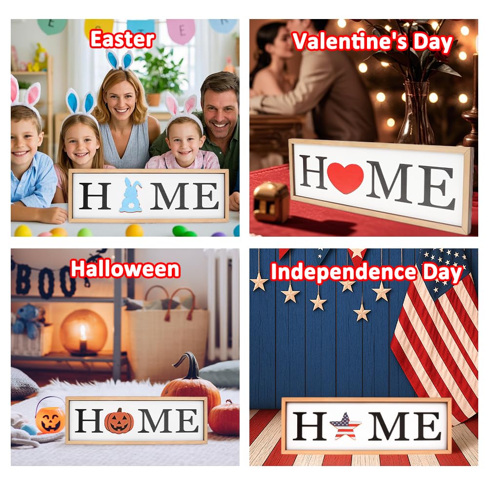 QPIXVB Interchangeable Seasonal Decor,Decorations for Home - Valentines St. Patrick‘s Day Easter July 4th Autumn Thanksgiving Christmas Decorations,Home Wooden Tabletop Sign with 12 PCS Seasonal Icons