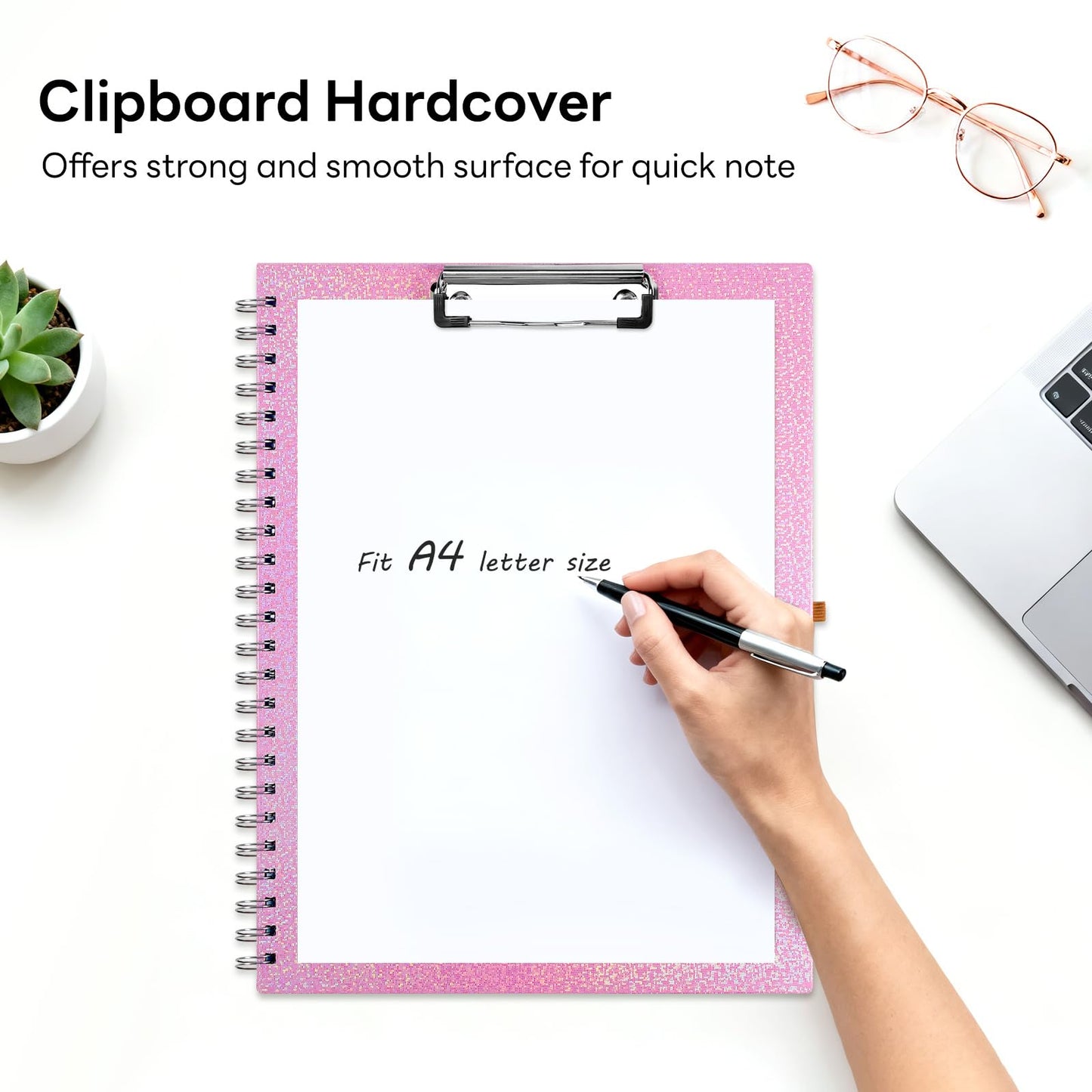 Zoenley Glitter Clipboard Notebook with Storage for Letter Size, 8.5 x 11 Notepad Holder with 5 Folders and Dividers, Size 12.8X 9.7 in, Spiral Portfolio for Nursing Teacher School Supplies,Pink