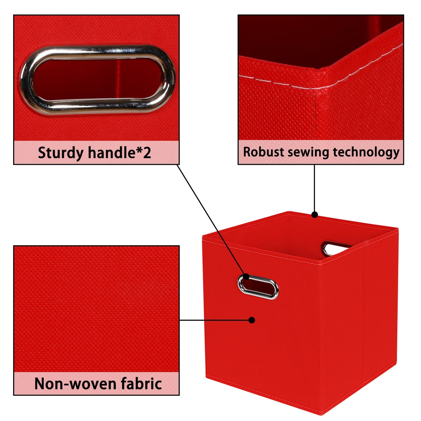 Yunkeeper Fabric storage bins Cubes, Fabric Cube Organizer with Handle, Foldable Cube Bins for Cloth or Accessary Storage, 11x11x11, Set of 3, (Red)