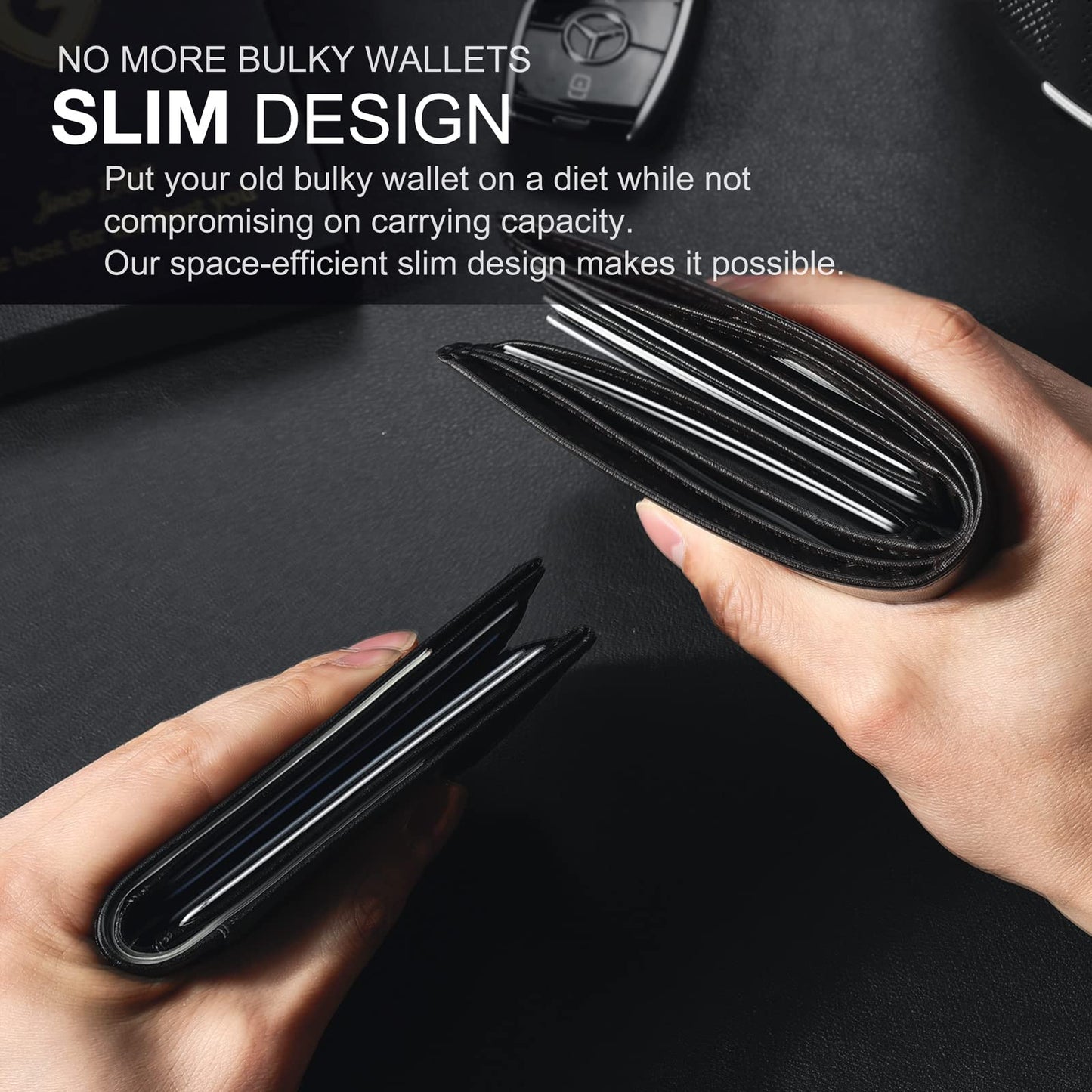 GSOIAX Slim Wallet for Men Rfid Blocking Leather Bifold Front Pocket Carbon Fiber Credit Card Holder Novelty Wallets With Gift Box (Black)