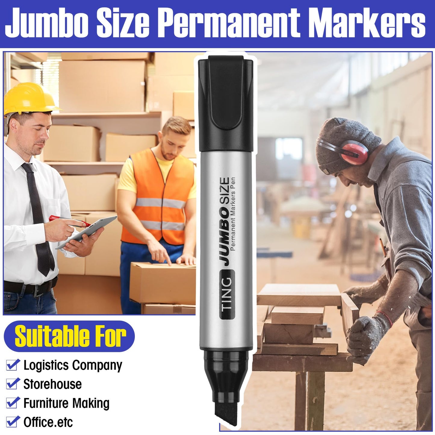 Fuutreo 32 Pcs Jumbo Permanent Markers Bulk Large Chisel Tip Permanent Markers Waterproof Jumbo Pens Quick Drying Office Supplies(Black, Green, Blue, Red)