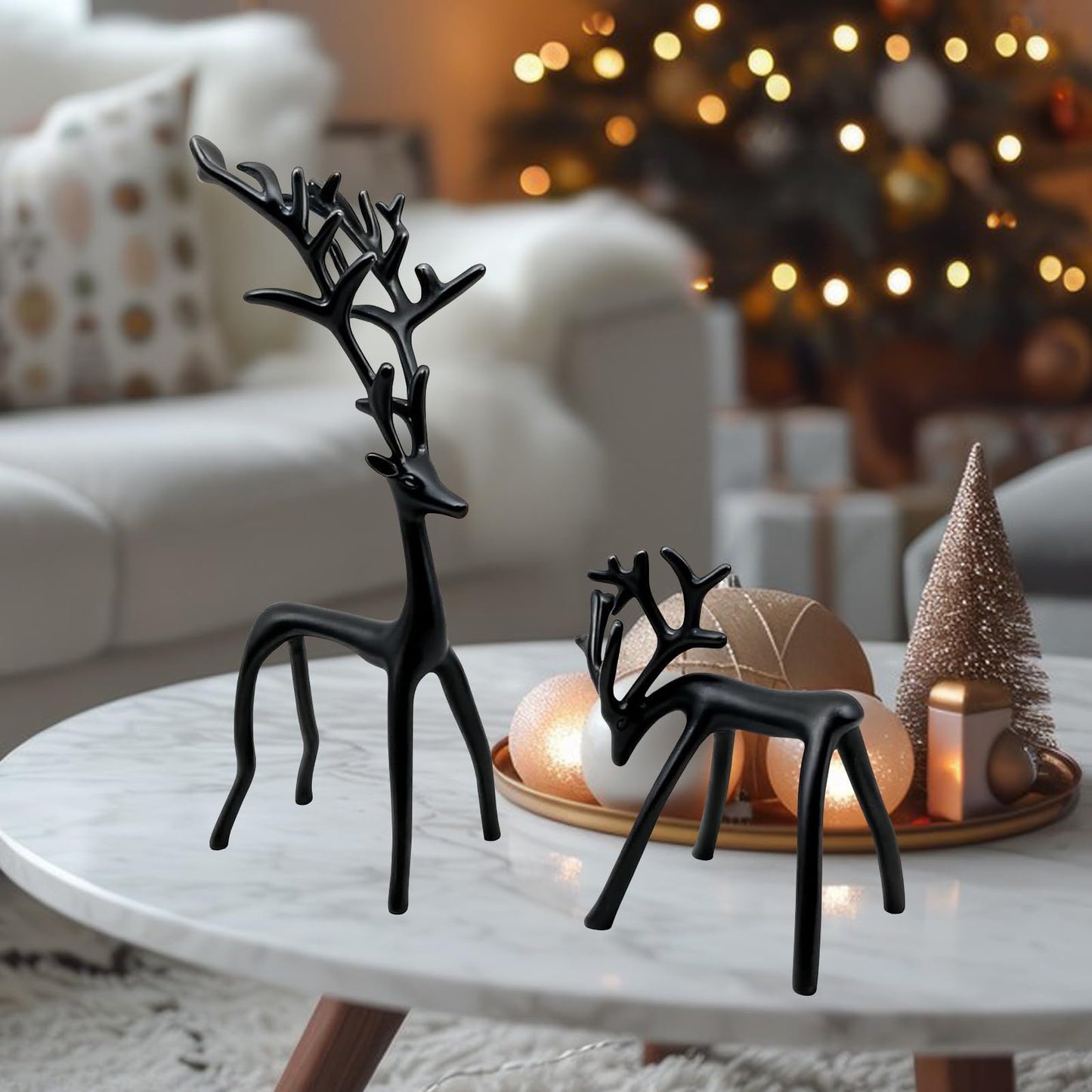 YUNLINGDADA Set of 2 Black Reindeer Christmas Decor, Christmas Decorations, Metal Reindeer Statues, Black Metal C-hristmas R-eindeer Figurine, Ideal for Mantel Living Room Bedroom Office