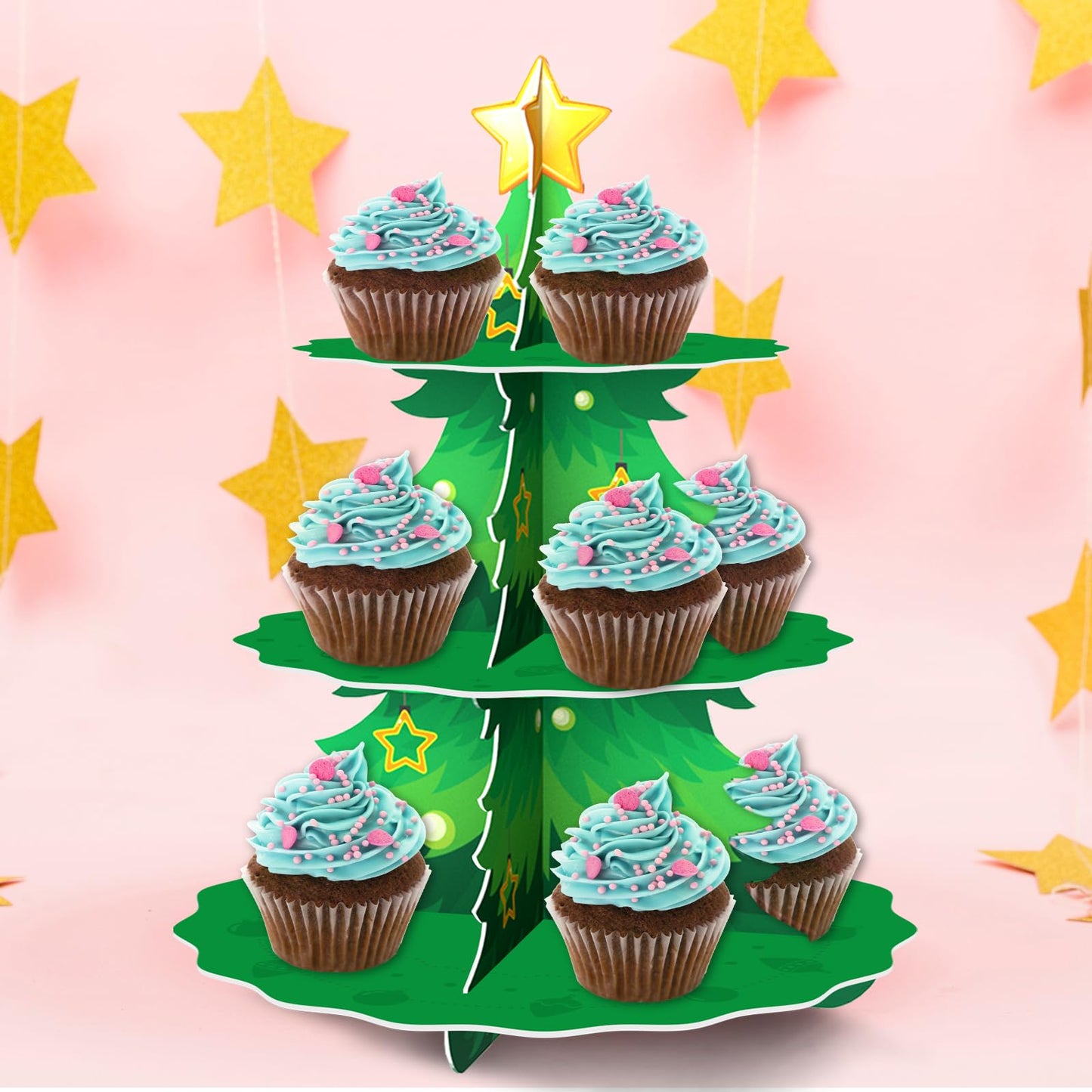 WEEPA Christmas Party Decorations Christmas Cake Stand 3 Tier Christmas Tree Cupcake Stand for Birthday Party Supplies