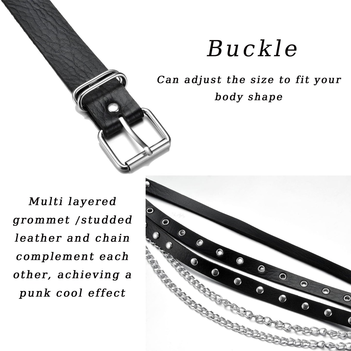 MILAKOO Women's Punk Leather Waist Belt Harness Gothic Chains PU Strap Belt Adjustable Vintage Retro