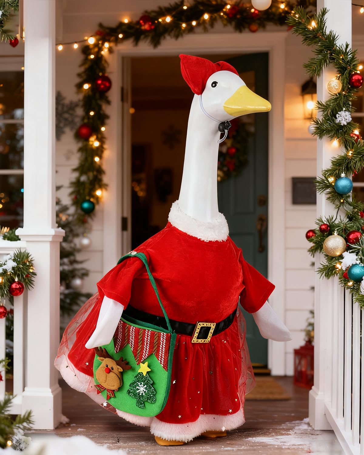 LOYPARNER Christmas Porch Goose Outfits Clothes Veil Dress for 23 Inch High Cement or Plastic Geese Lawn Porch Goose Clothes Costume