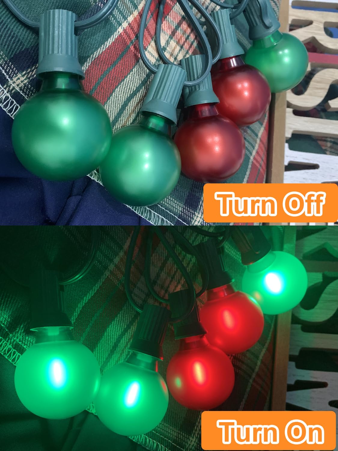 SUNSGNE 50FT G40 Round Christmas Lights Outdoor, Globe Christmas String Lights with 27 LED Frosted Red Green Lights(2 Spare) for Patio Balcony Roofline House Tree Decor, Green Wire