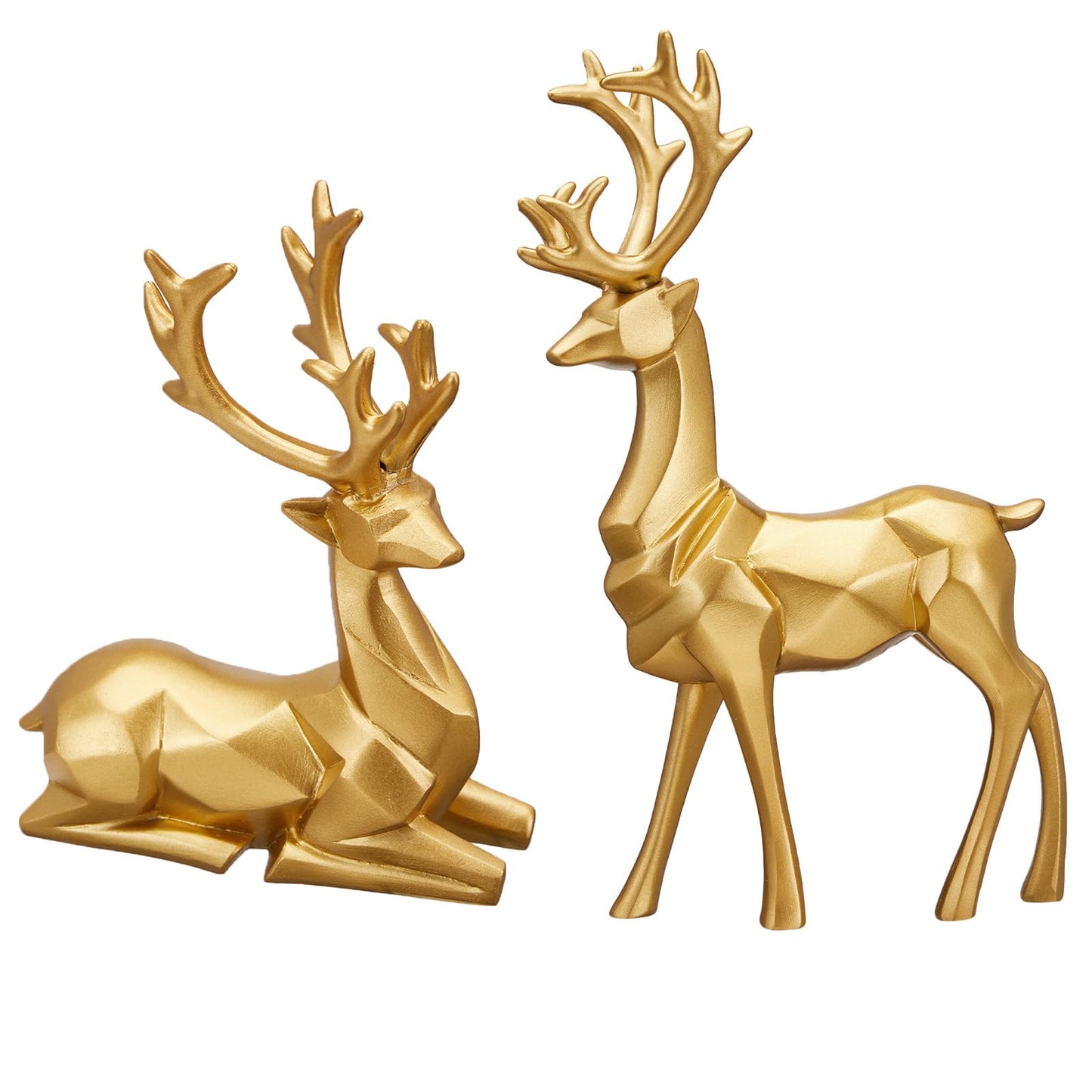 Christmas Decorative Gift 2PCS Deer Sculpture 3D Geometric Deer Ornaments Used to Set Off The Festive Atmosphere Fireplace Dining Table Living Room Decoration (3D Geometry Gold)