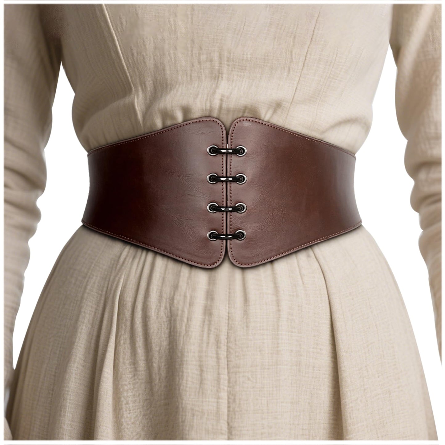 L'VOW Women's Viking Leather Corset Belt - Renaissance Cinch Belt Halloween Medieval(Brown,XXL)