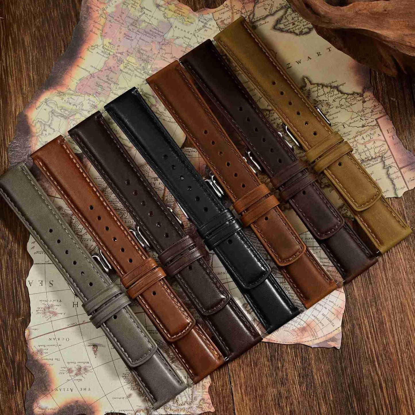 WOCCI 20mm Watch Band for Men and Women, Genuine Leather - Top Grain Leather, Quick Release Strap, Golden Buckle (Dark Brown)