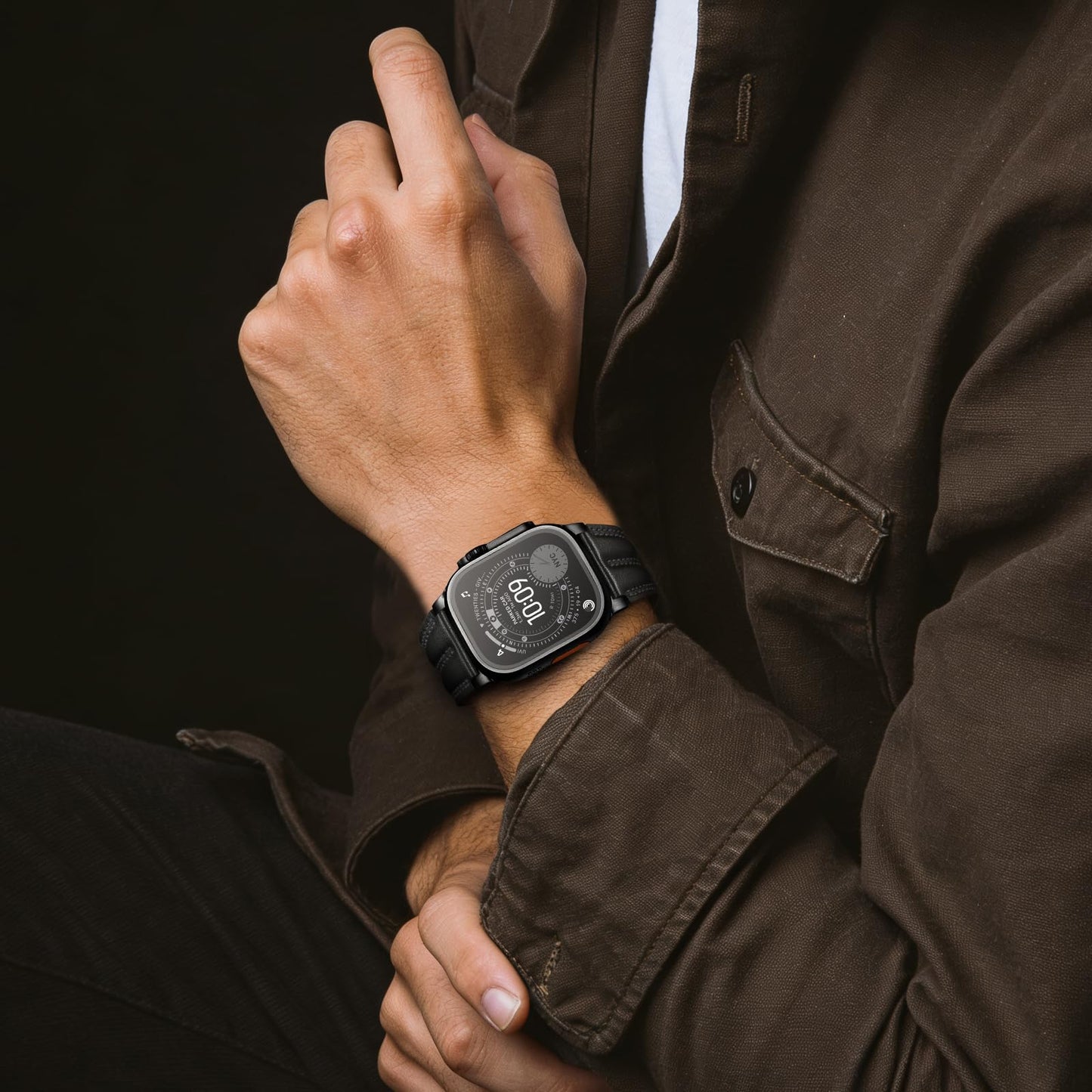 Tlselt Leather Band for Apple Watch Ultra Band 49mm/46mm/45mm/44mm/42mm-Ultra 3 2 1, Series 11 10 9 8 7 6 5 4 3, SE 3 2 1, for iWatch Handcrafted Band Men Genuine Leather Rugged Vintage Strap