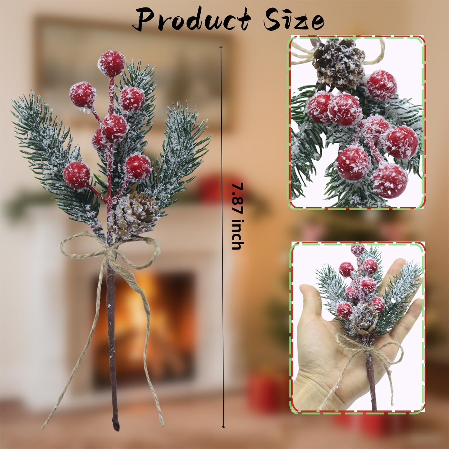 Christmas Floral Picks and Sprays, Pine Cones for Crafts, 20 Pack 8 Inch Christmas Flowers Picks, Red Berry Stems, Artificial Greenery for Holiday Wreaths, Garlands, Crafts, Gift Wrap (20)