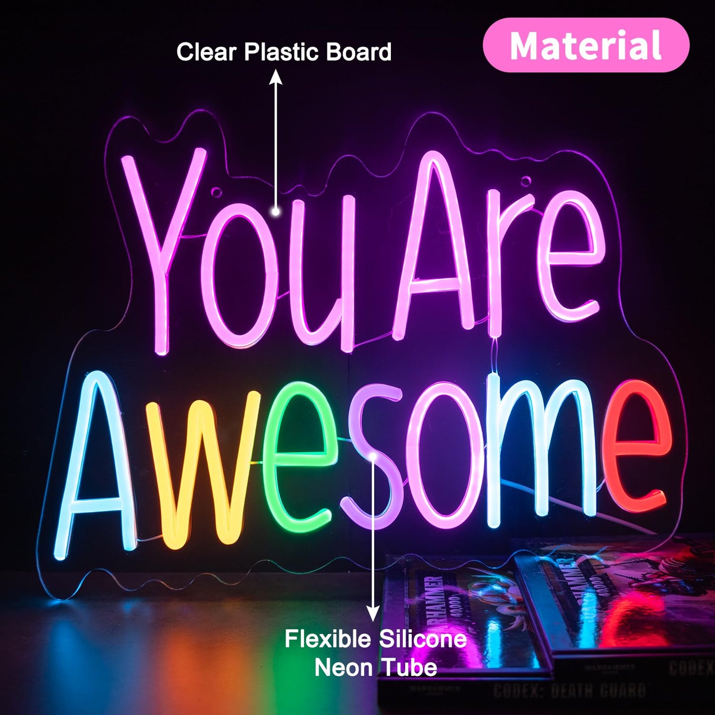 You Are Awesome Neon Sign, Dimmable LED Neon Signs for Wall Decor, USB Powered Neon Light Sign Wall Art for Bedroom Christmas Party Classroom, Postive Aesthetic Decoration 14.17 x 10.24"