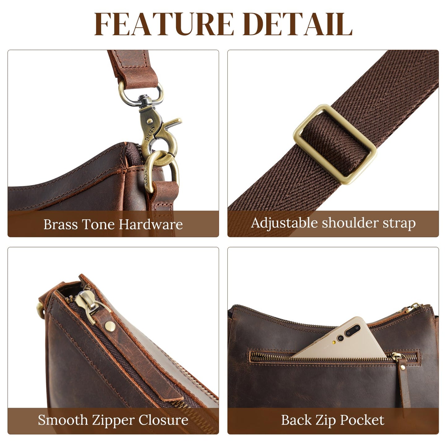 S-ZONE Leather Shoulder Bag for Women Small Crossbody Bags Hobo Purses with 2 Straps