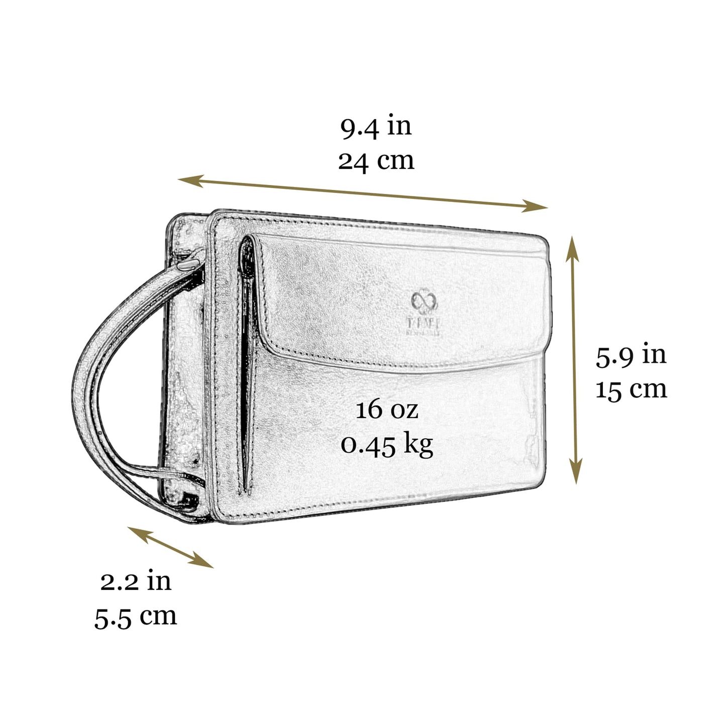 Time Resistance Leather Clutch for Men - Organizer Wrist Bag Briefcase - Handmade in Italy (Cognac Brown) - Gift Box Included