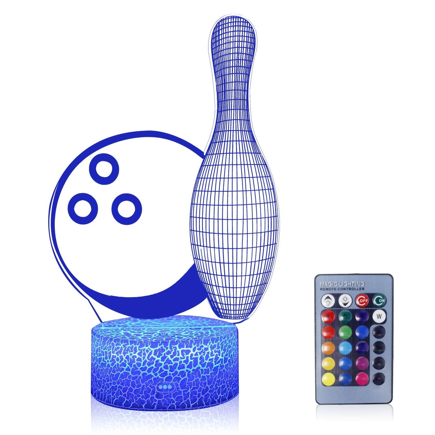 AZALCO 3D Illusion Bowling Night Light Teenager Christmas Gifts Xmas Gift Lamp 16 Color Change Touch White Crack Base Birthday Present with Remote Control Boys Girls