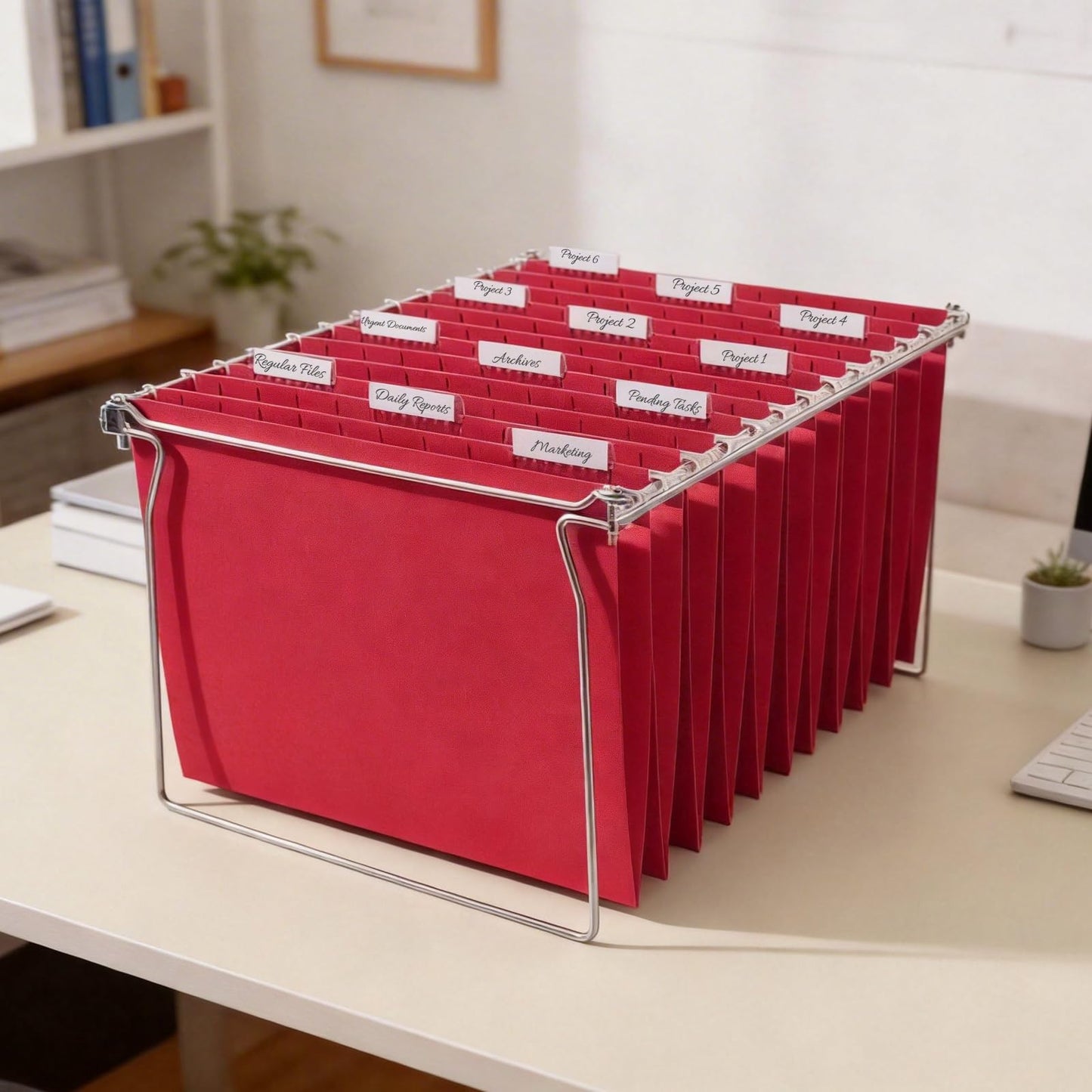 SUNEE Hanging File Folders, 25 Pack Letter Size Hanging File Folders with 1/5-Cut Tabs, Ideal for Home and Office Organization and Papers Classification,Red