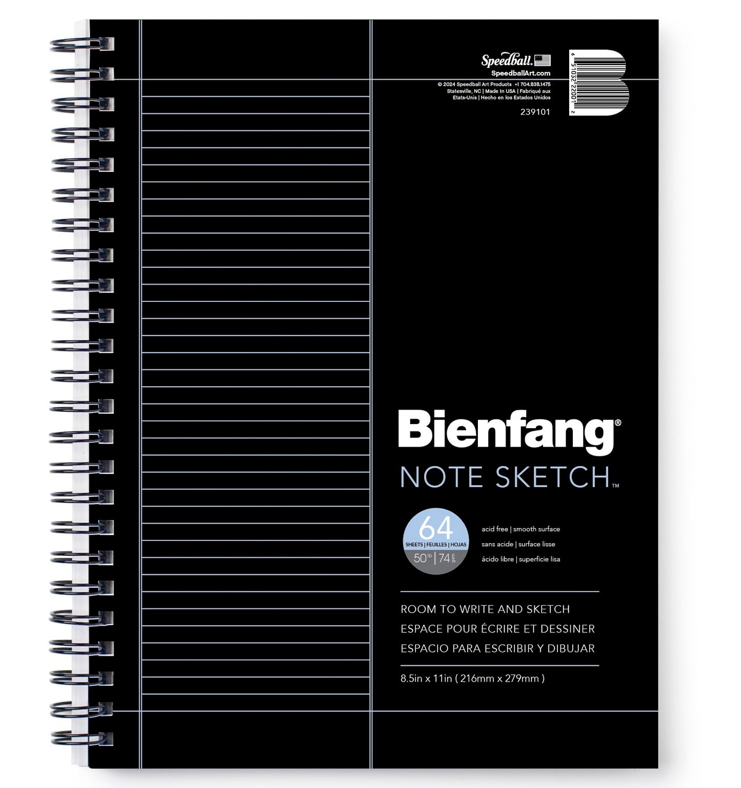 Bienfang NoteSketch - Half-Lined Half Blank Notebook - 8.5 in. x 11 in. Sketch & Note Taking Paper Pad, 64 Sheets Spiral Wire Bound Sketchbook for Students, Artists & Writers, White