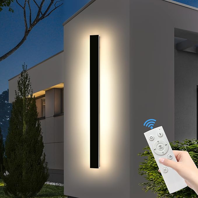 Outdoor Long Wall Light, 59inch LED Wall Mounted Sconces, 3000K-6000K Dimmable, Modern Lighting Fixture IP65 Waterproof Exterior Wall Light for Courtyard, Hallway, Garage with Remote Control