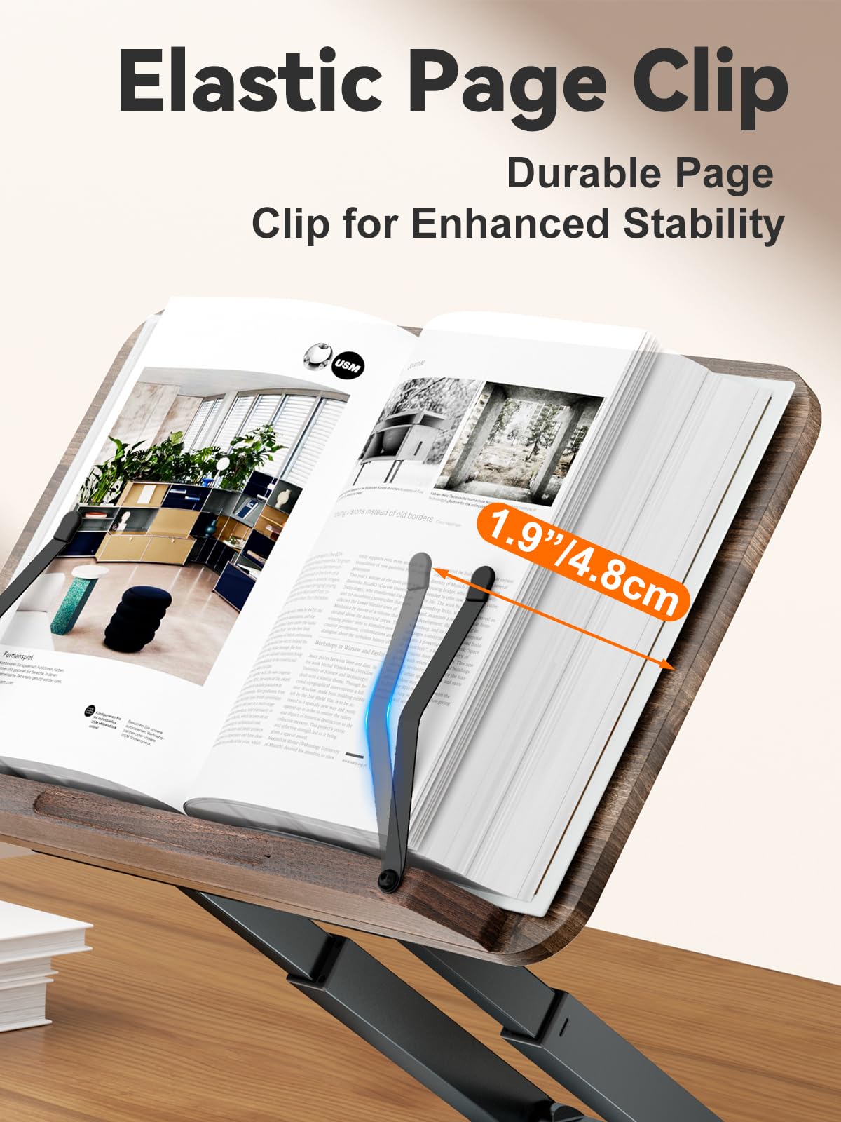 Tounee Book Stand, Telescopic Book Holder Stand, Adjustable Height Pull Out Design Ergonomic Cookbook Stand with Elastic Page Clips Fits All Books (Gray)
