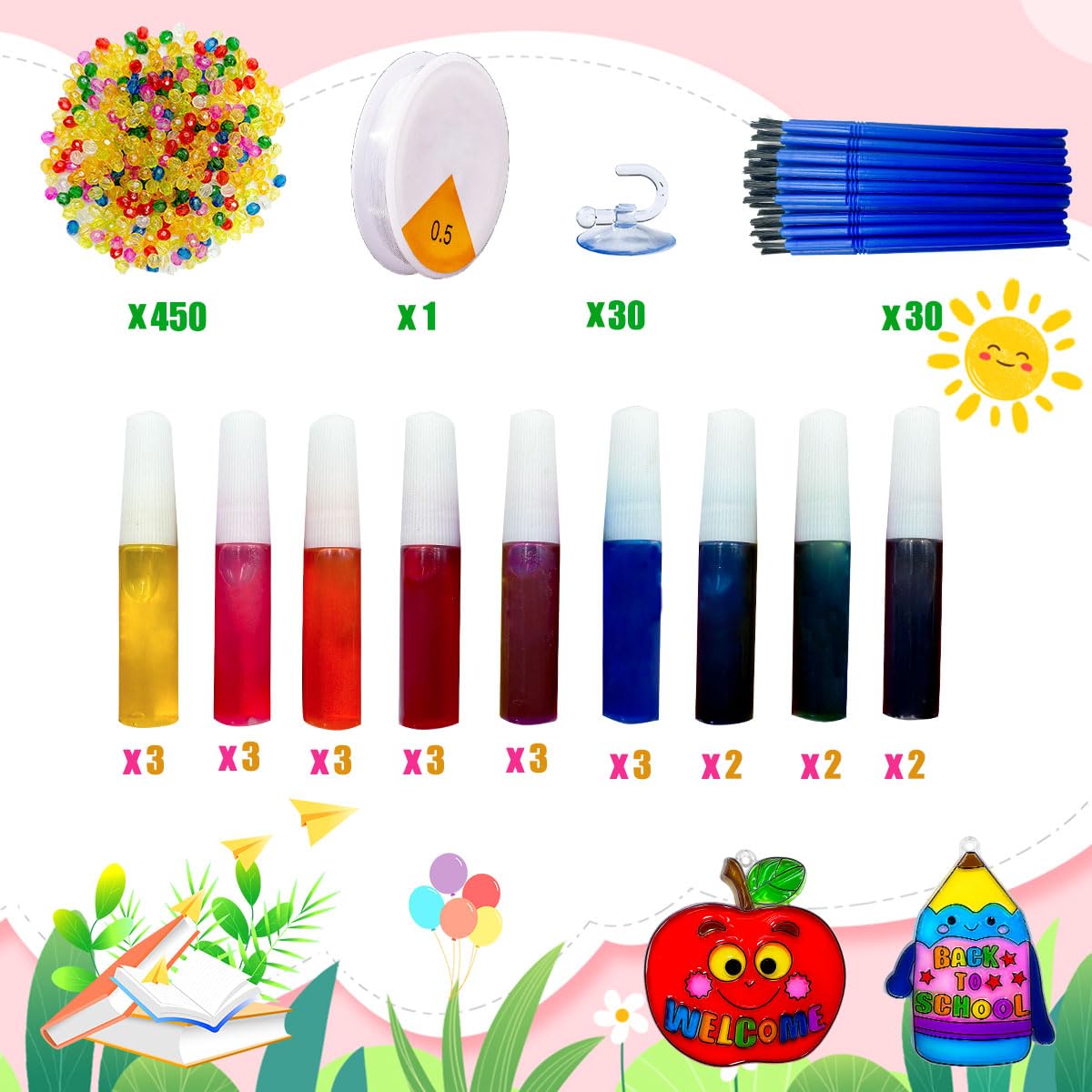 30 Sets Suncatcher Kit Back to School Suncatchers Apple Pencil Window Paint Art Drawing DIY Craft Kits Sun Catchers First Day of School Supplies for Stationery Party Gift Exchange Classroom Activities