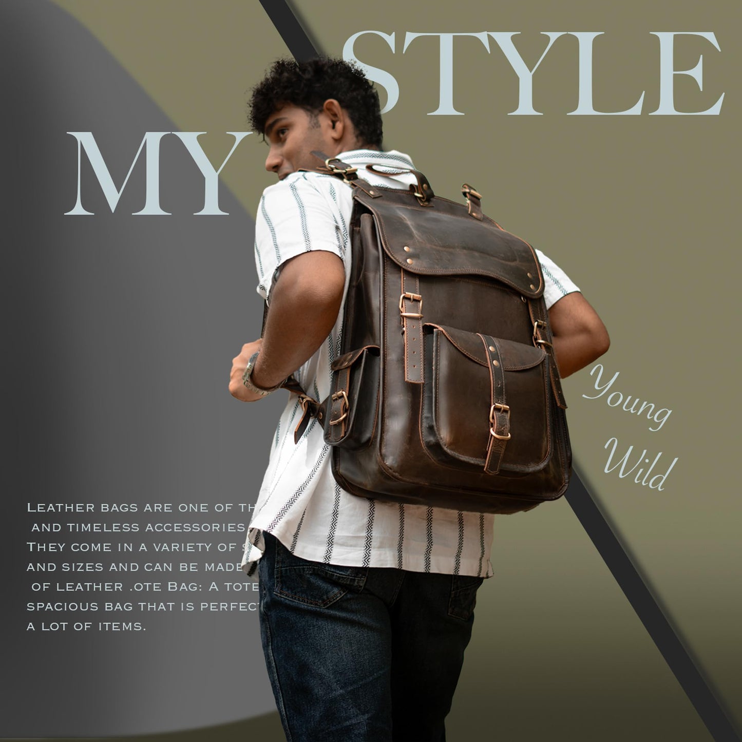 Satchel And Fable Leather Backpack for Men — 21 Inch Buffalo Full-Grain Laptop Bag”
