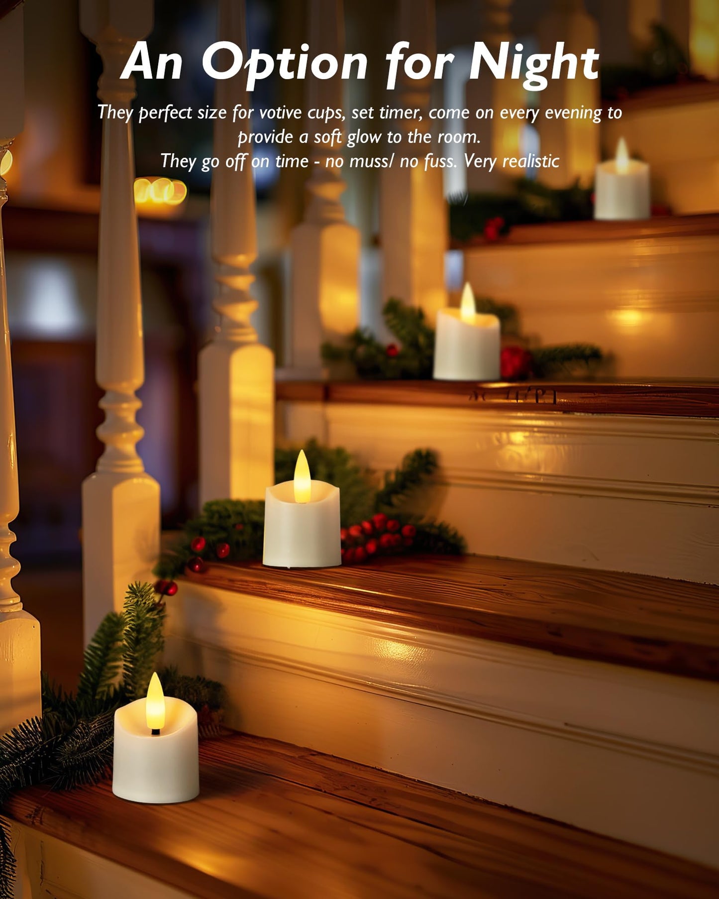 Homemory 12Pack Timer Flameless LED Votive Candles, Realistic 3D Flickering Flameless Candles, Long Lasting Battery Operated Tealight, for Thanksgiving Day, Christmas, Wedding Decor-White Base