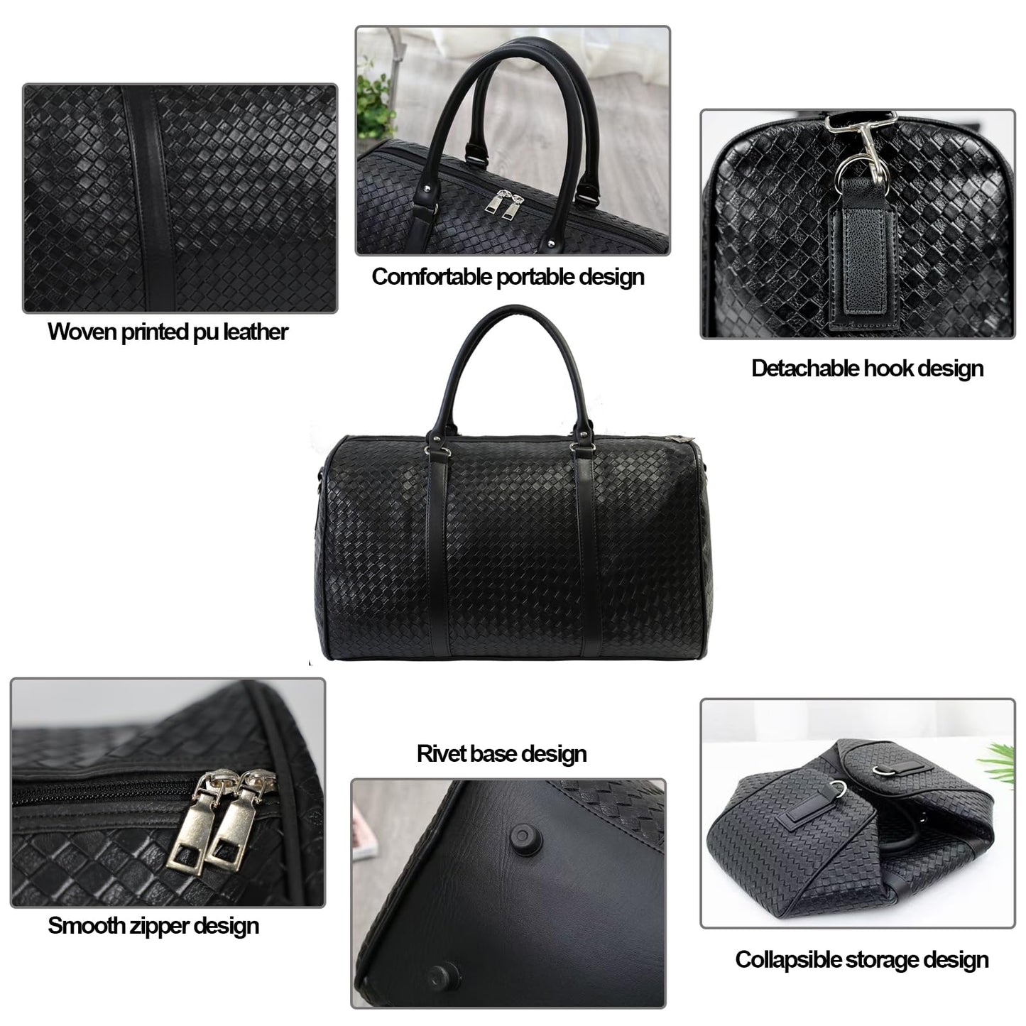 27L Small Travel Duffle Bag Weekender Bags for Women and Men with Shoe Compartment Foldable Waterproof Toiletry Bag Hospital Bags for Labor and Delivery Gym Bag (Black)