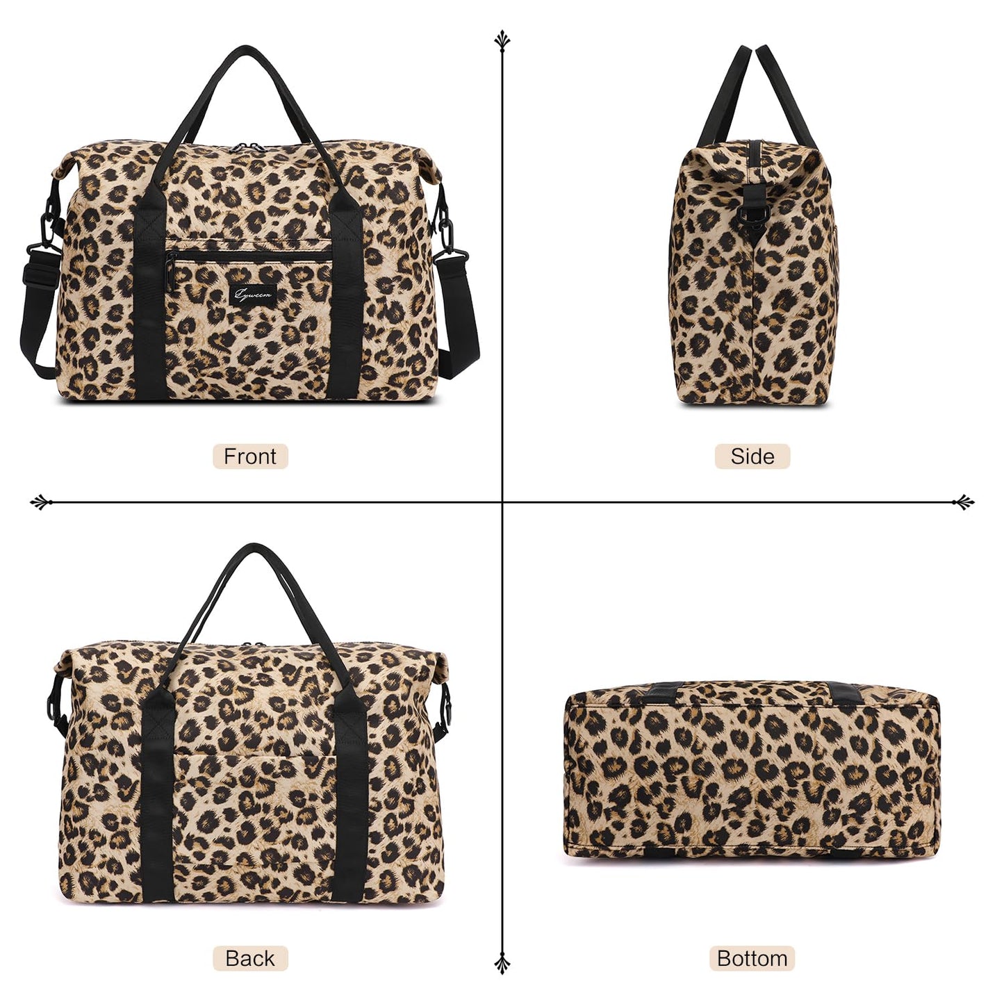 ADVEZO Duffle Bag for Travel Foldable Leopard Print Carry on Travel Bag, Small Medium Weekender Overnight Bags for Women, 40L Waterproof Sport Gym Bag for Men with Computer Compartment (leopard print)