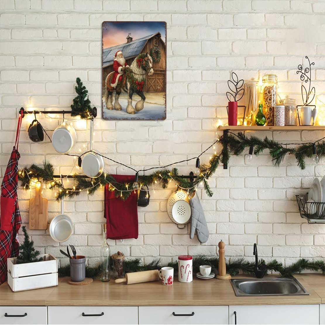 Retro Christmas Tin Sign 8x12inch Vintage Style-Holiday Metal Wall Art for Pub Bar Club Display