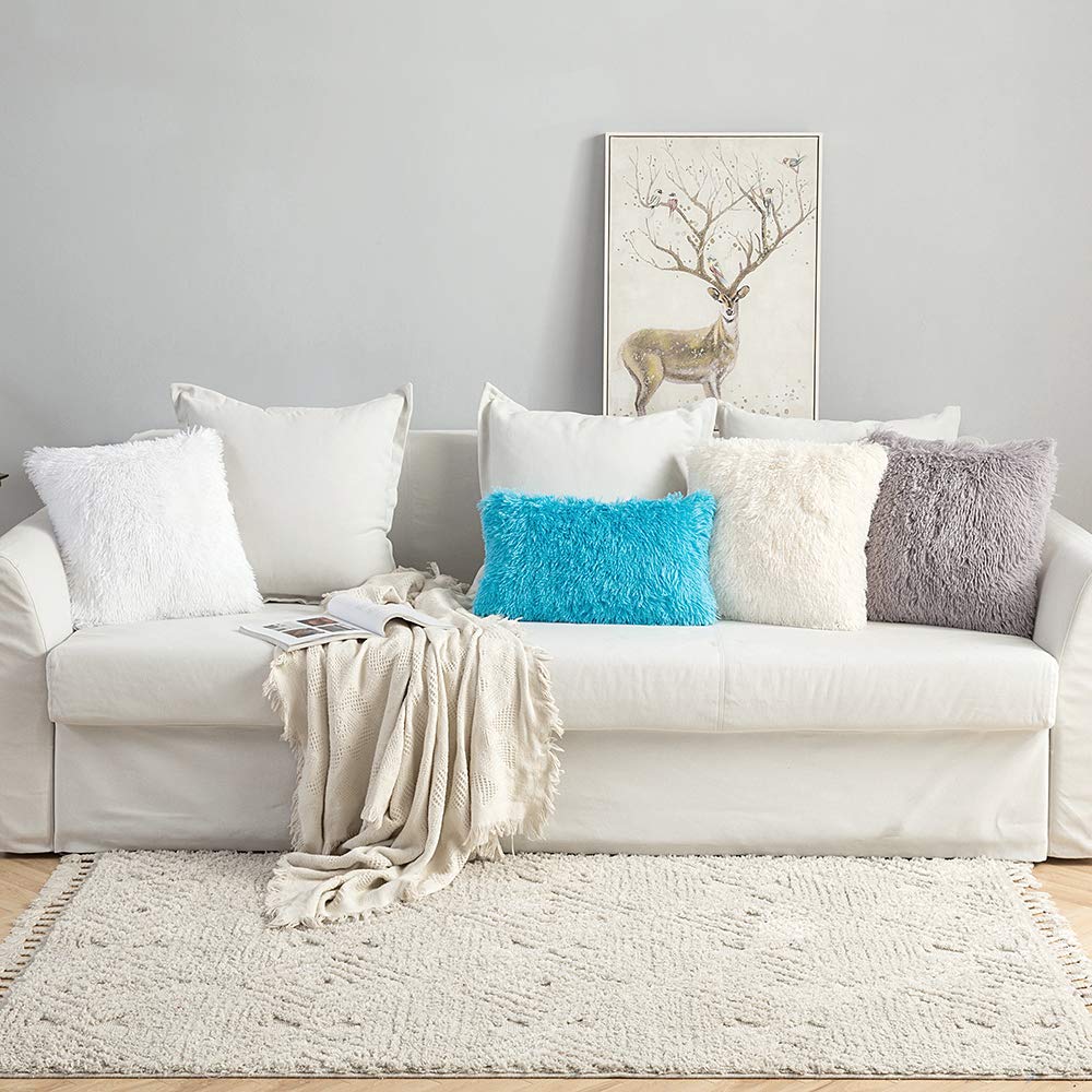 MIULEE Pack of Decoration 2 Luxury Faux Fur Throw Pillow Covers Deluxe Spring Cute Decorative Plush Pillow Case Cushion Cover Shell for Sofa Bedroom Car 20x20 Inch White