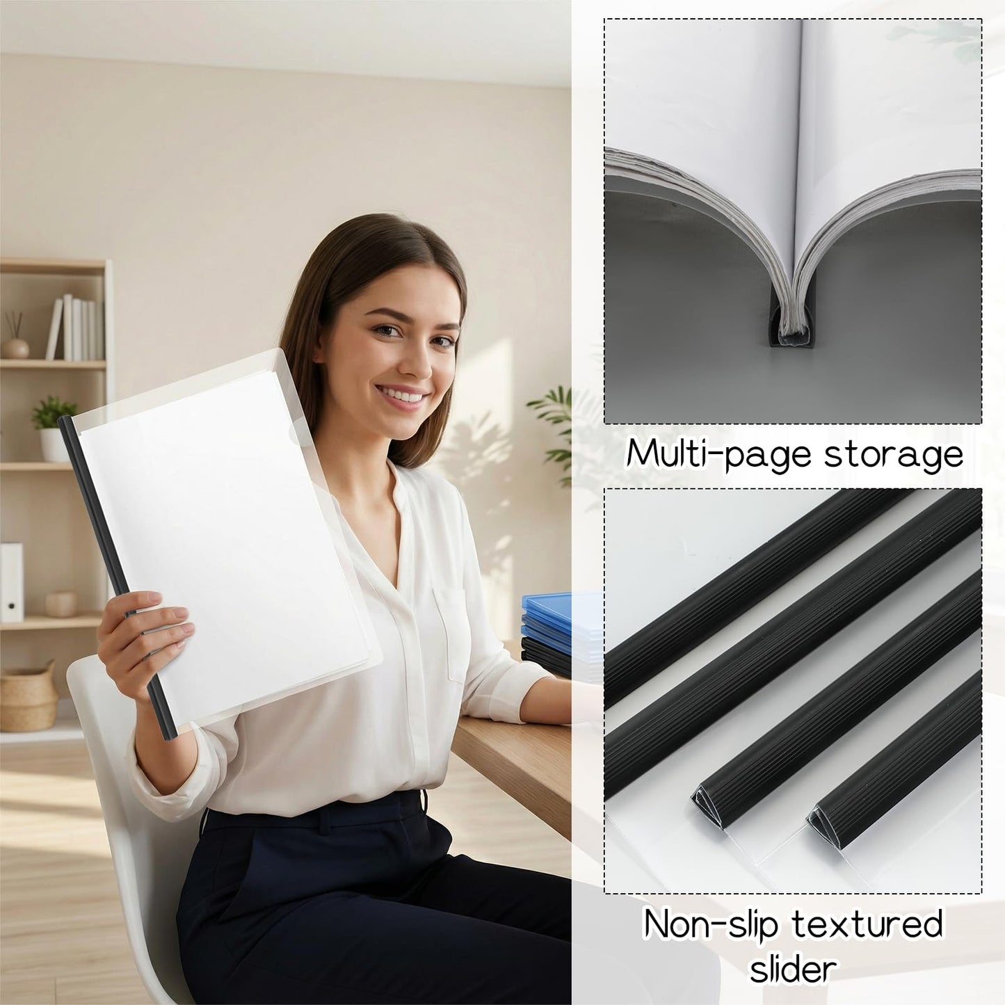 100 Pack Clear Report Covers with Sliding Bars, Presentation Folders for Letter Size 70 Sheet Capacity, Resume Folder Clear Folder, 5.5 Mil Thick, for File Resume Documents, Black