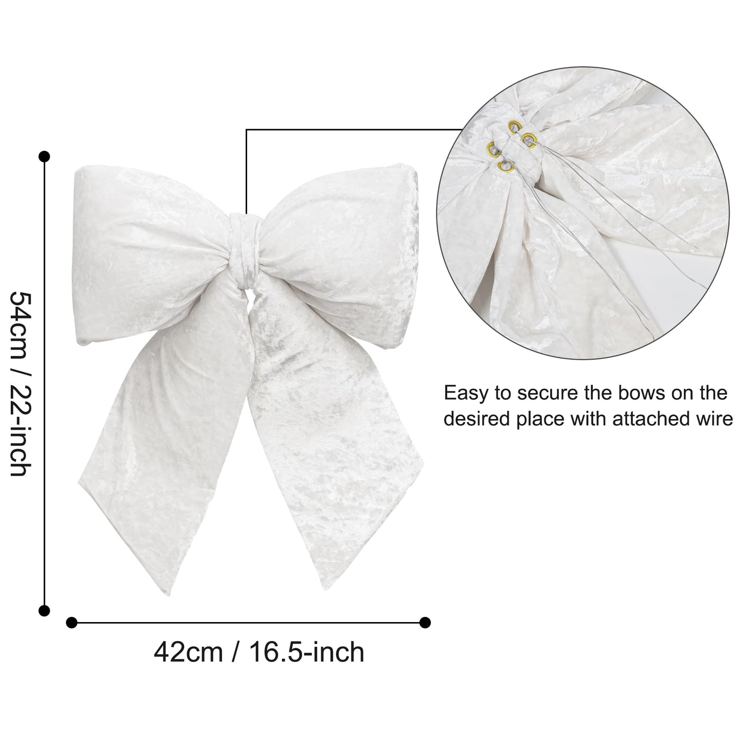 KI Store White Extra Large Plush Velvet Bows 16.5-Inch Christmas Bow Tree Topper for Christmas Tree Decoration Wedding Door Window Decor