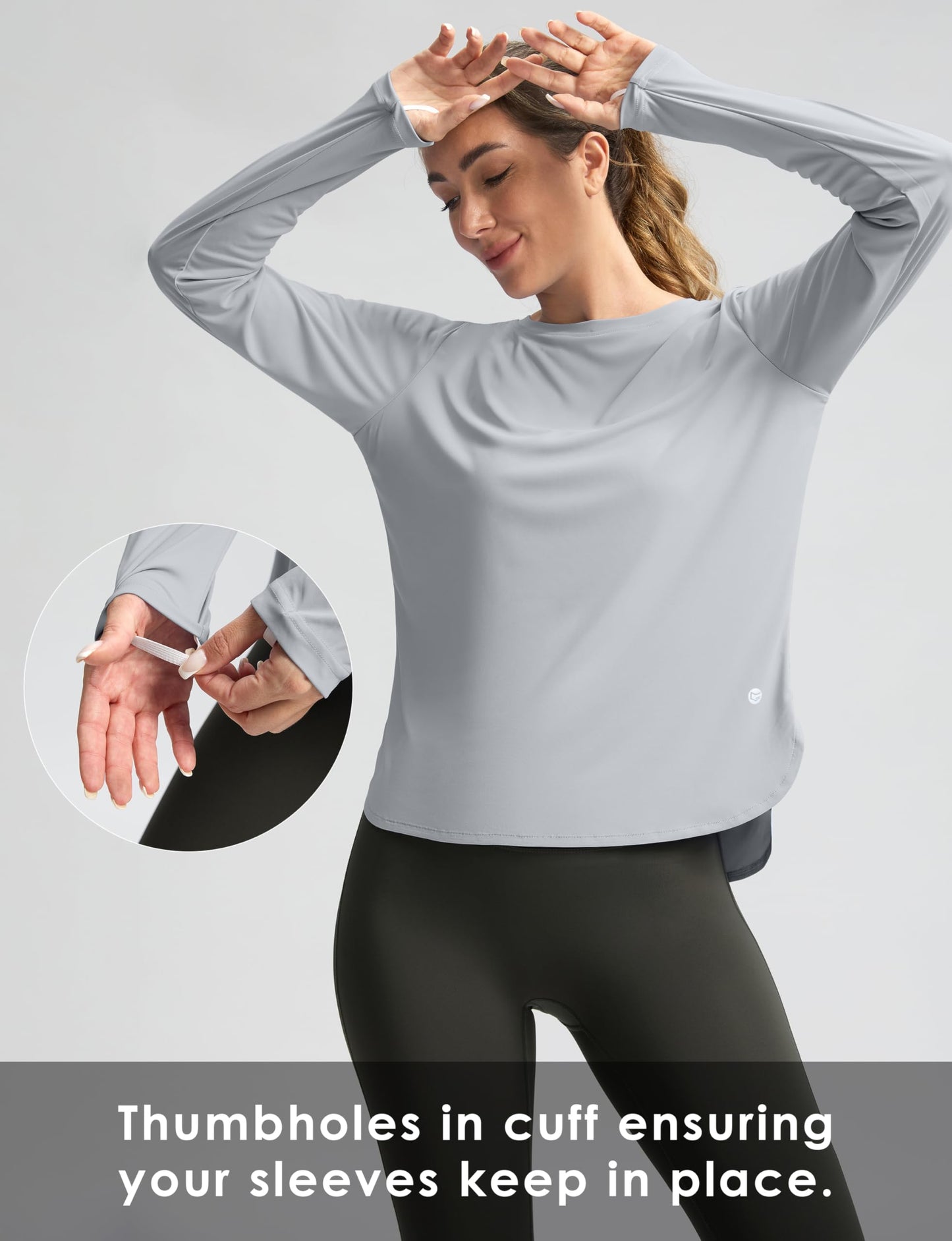Women's Sun Shirts UPF 50+ Long Sleeve UV Protection Shirt Lightweight Quick Dry Workout Hiking Tops for Women(Light Grey,L)