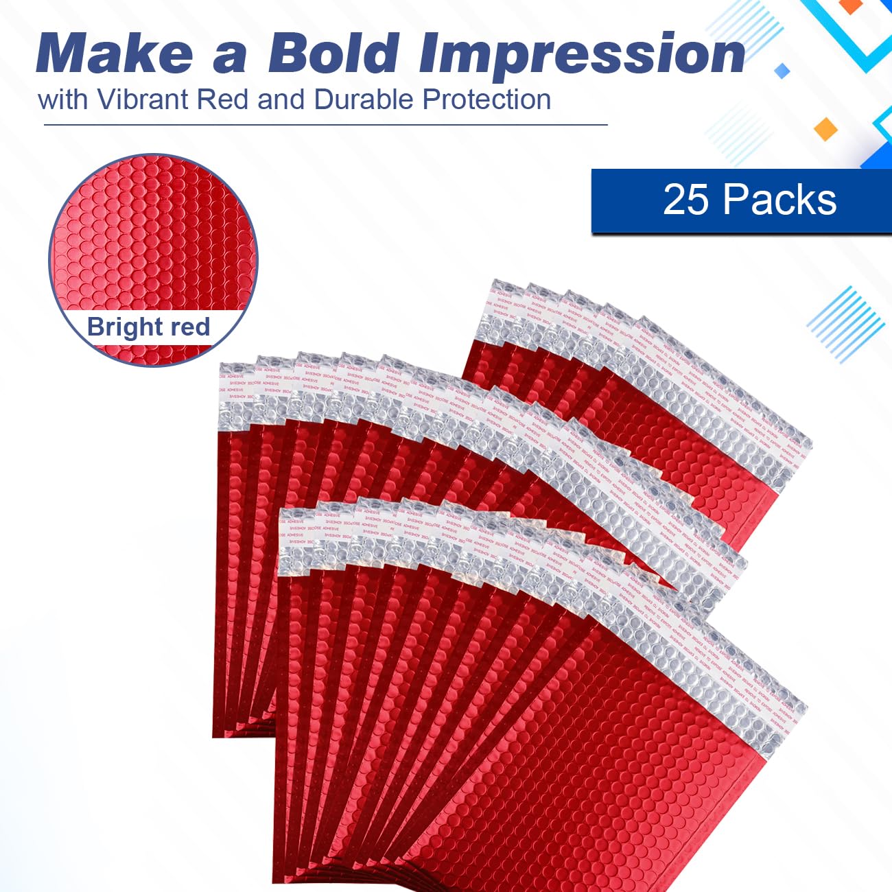 Metallic Matte Red Bubble Mailers - Durable 4x8 Inch Padded Envelopes with Secure Self-Seal Closure - Lightweight & Tear-Resistant Shipping Bags, Pack of 25