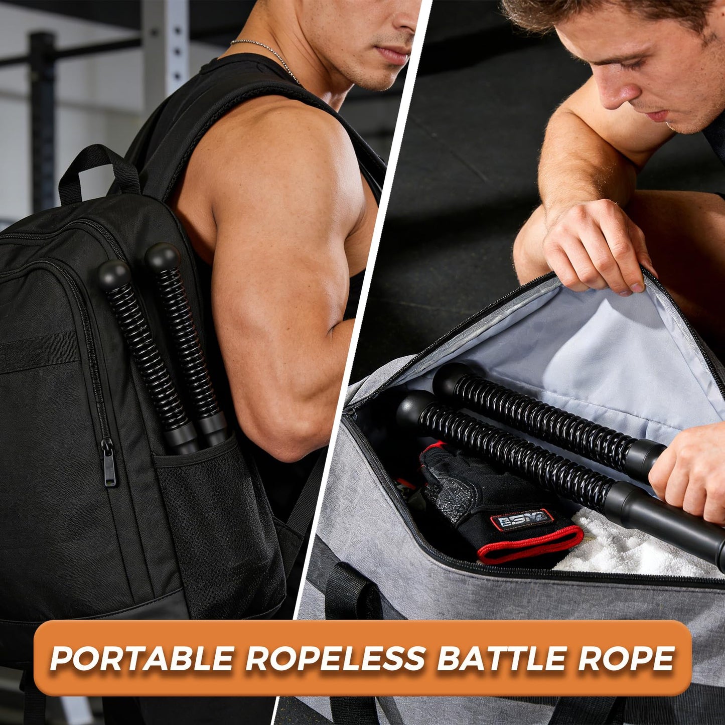 Hqyib Cordless Battle Rope, Weighted Ropeless Battle Ropes for Home Gym. Battle Ropes Suitable for Strength Training, HIIT, and Joint-Friendly Cardio Exercises, Fitness Levels.(Black)