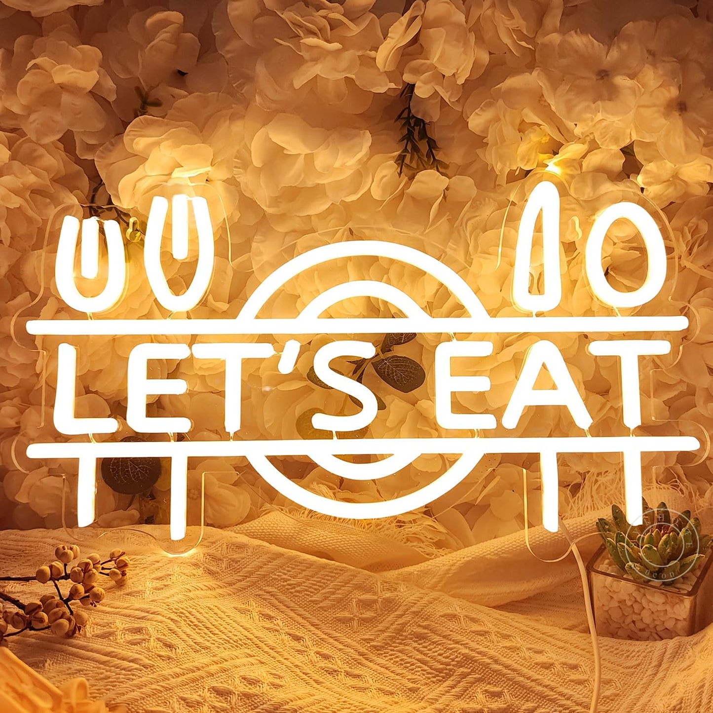SYLHOME Let's Eat Led Neon Light Sign Fork Knife Spoon Plate Dish Food Restautant Kitchen Luncheonette Hotel Canteen Cooking Dining Room Bistro Party Wall Sign Decor USB 15.8"X8.5"