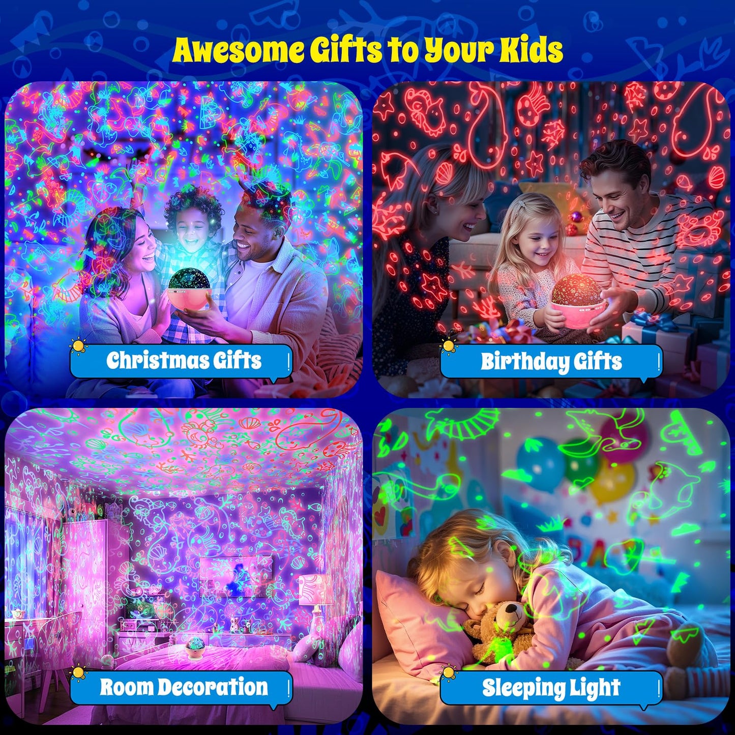 Night Light Projector,Night Light for Kids Room with Remote and Timer,360° Rotation,3 Projection Films,18 Light Modes,8 Lullaby Songs,Kids Night Lamp, Christmas Birthday Gifts for Boys Girls (Pink)