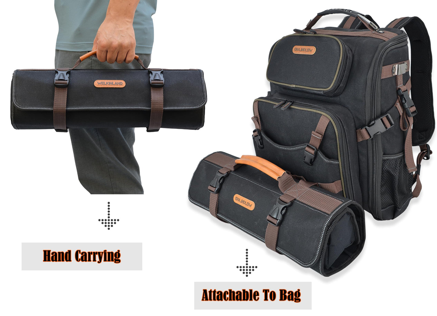 WELKINLAND 18-Pockets Waxed Canvas Tool Roll, Heavy-Duty tool bag roll, Waterproof tool roll up bag, 17" Canvas tool roll, Screwdriver roll up bag