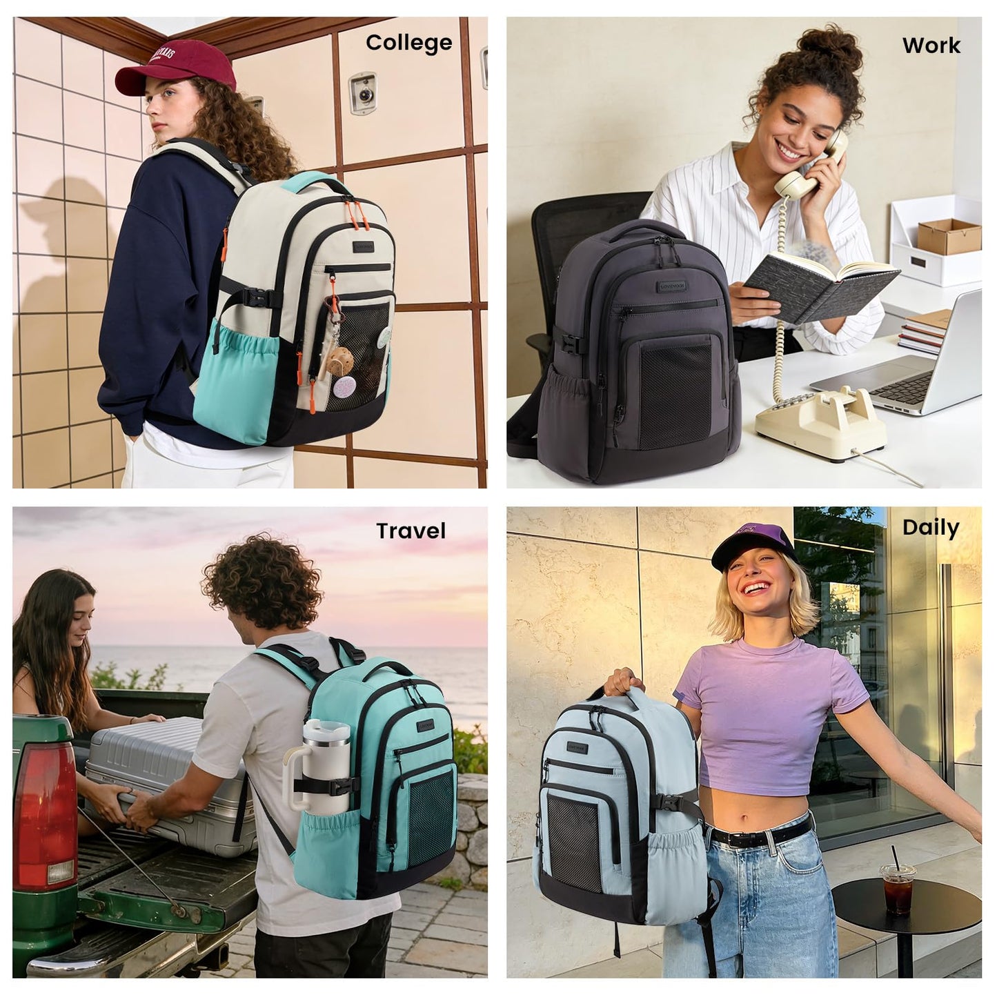 LOVEVOOK Laptop Backpack for Women with Cup Holder,15.6 Inch Work Teacher College Computer Backpack Bag with Chest Buckle Back Pad Shoulder Buckle,Waterproof Bookbag School Backpack for Girl Boy Teen