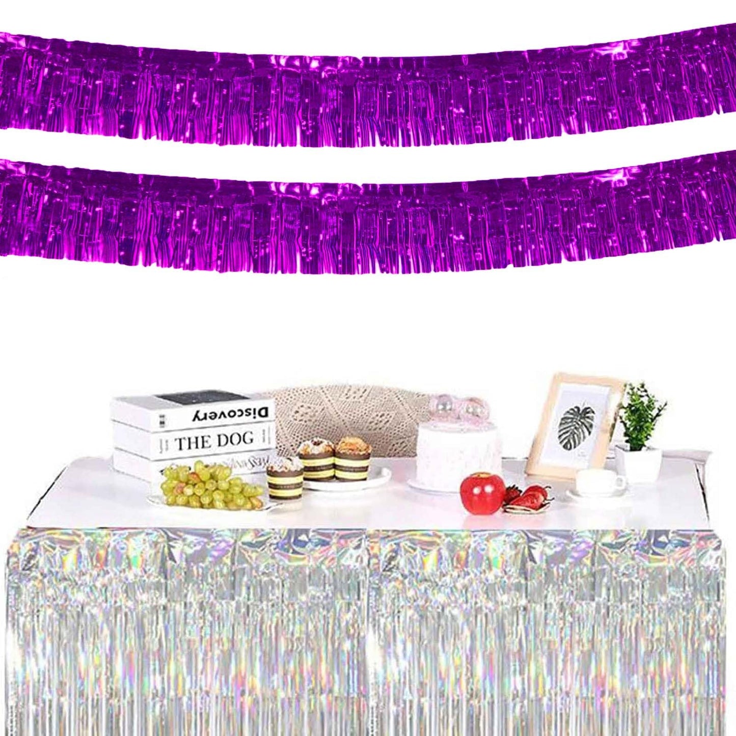 6 Pack 10 Feet Metallic Foil Fringe Tinsel Fringe Garland Wall Hanging Banner for Parade Floats, Wedding, Halloween, Bachelorette, Birthday (Purple)
